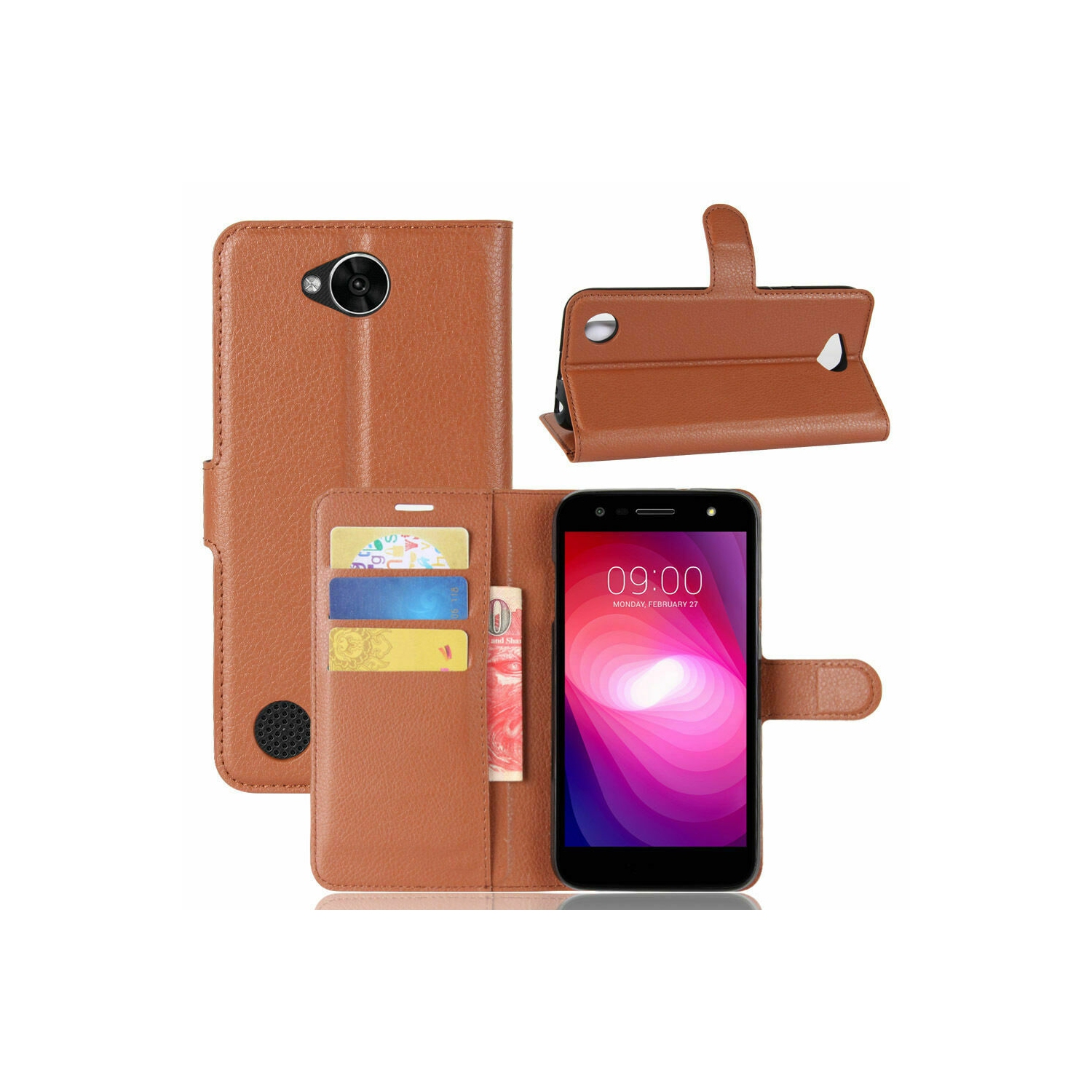 [CS] LG X Power 2 Case, Magnetic Leather Folio Wallet Flip Case Cover with Card Slot, Brown