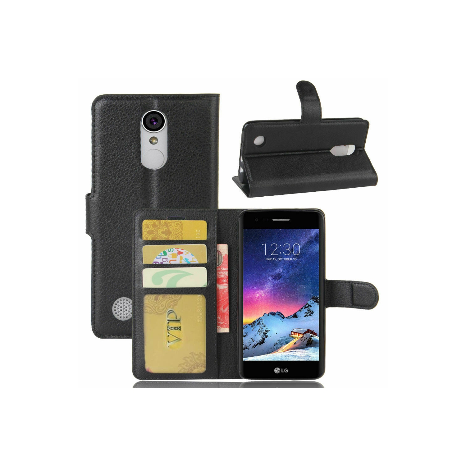 [CS] LG K4 2017, étui folio en cuir magnétique à rabat avec fente pour carte, noir