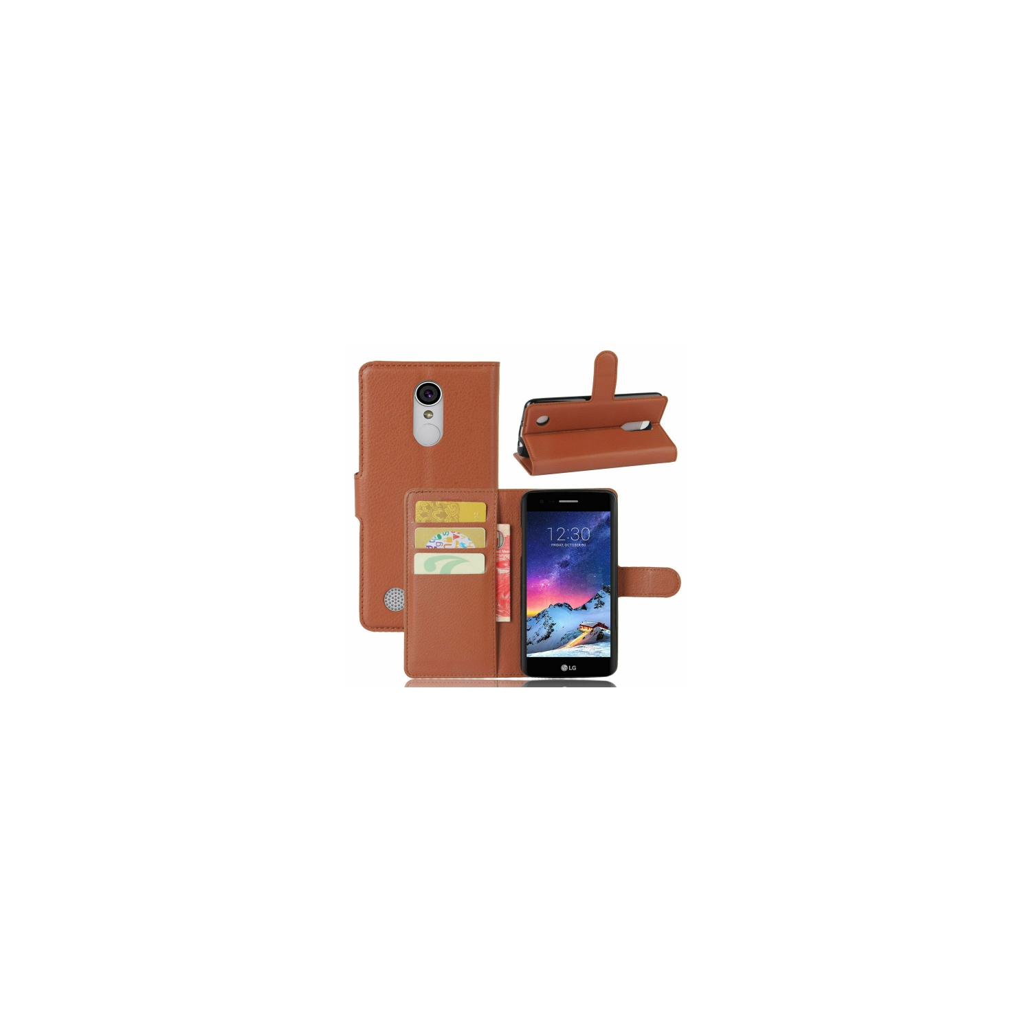 【CSmart】 Magnetic Card Slot Leather Folio Wallet Flip Case Cover for LG K4 2017, Brown