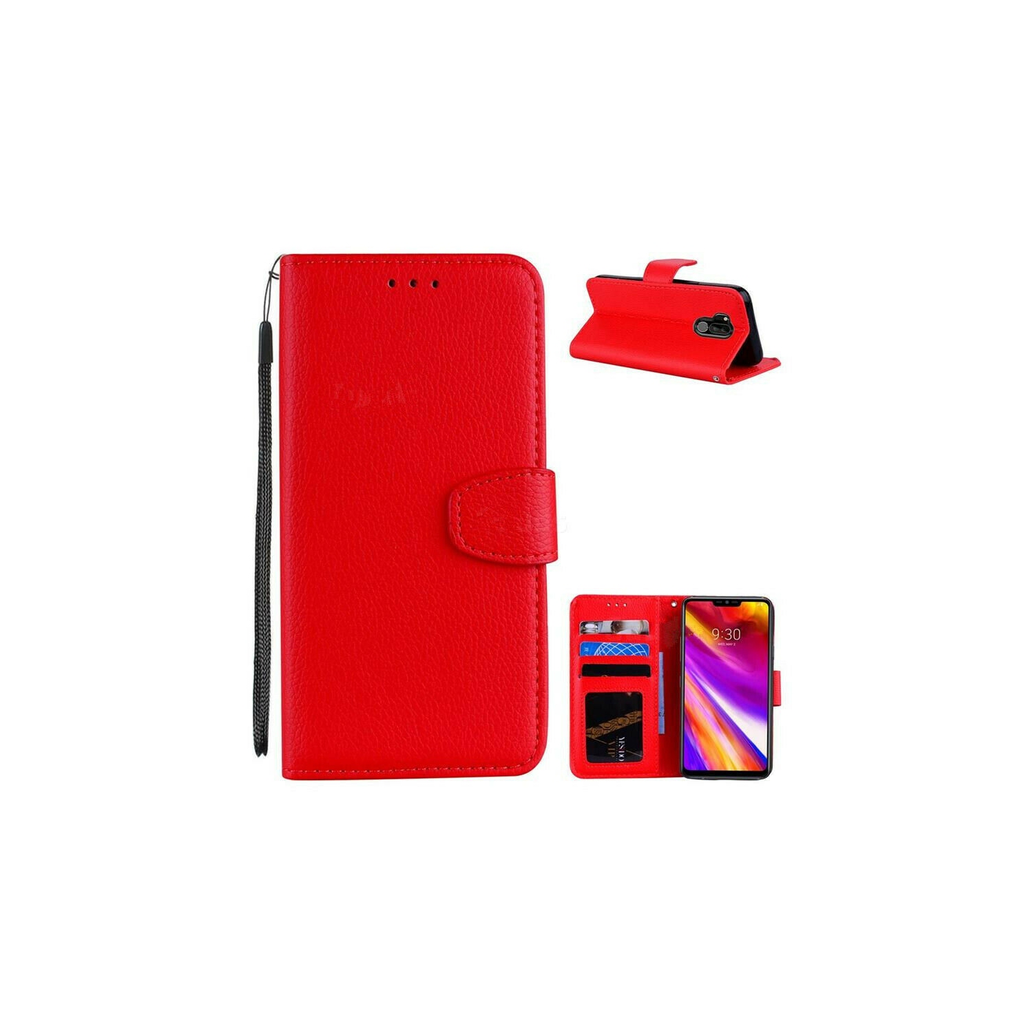 [CS] LG G7 ThinQ / G7 One Case, Magnetic Leather Folio Wallet Flip Case Cover with Card Slot, Red