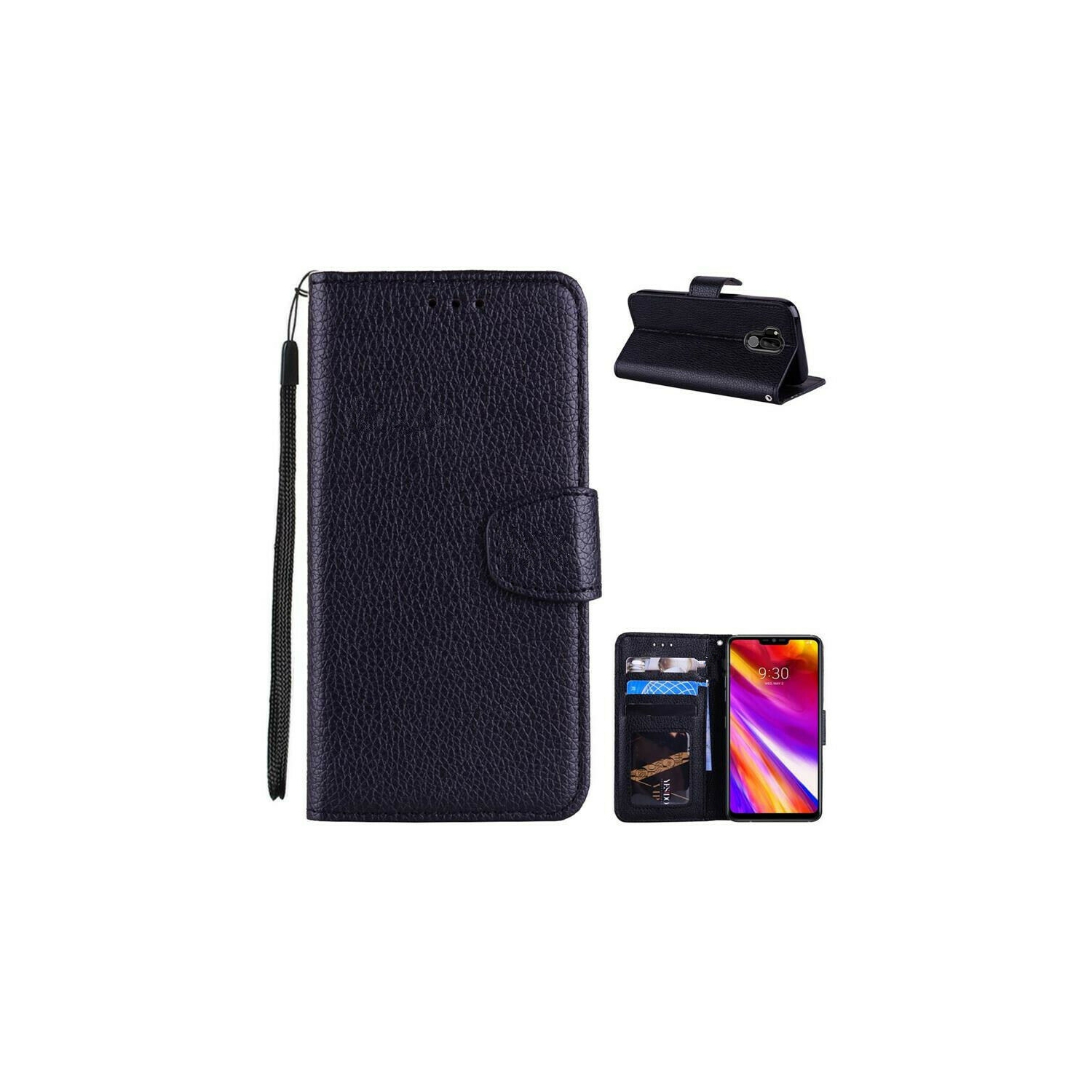 【CSmart】 Magnetic Card Slot Leather Folio Wallet Flip Case Cover for LG G7 ThinQ / G7 One, Black