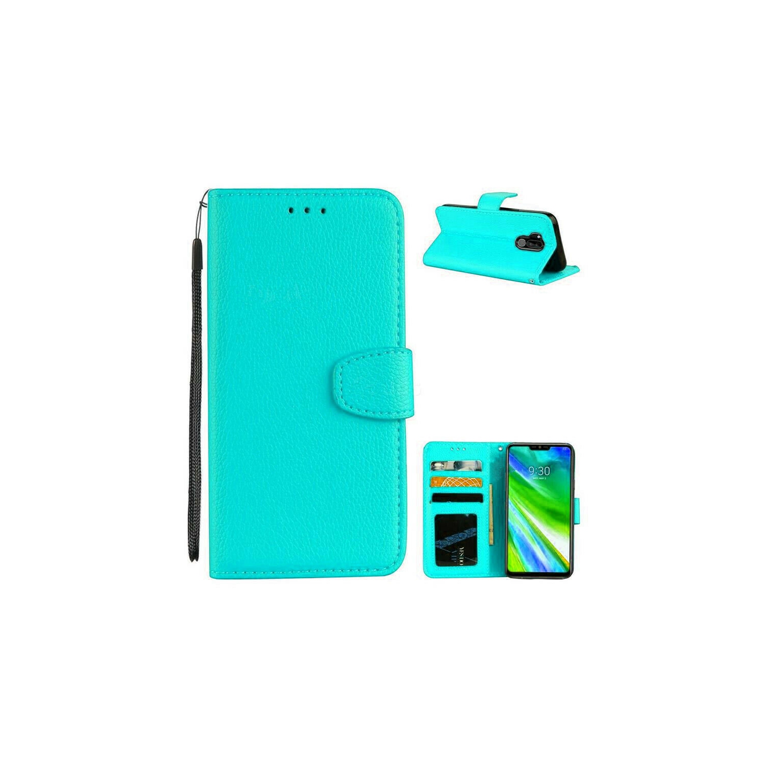 [CS] LG G7 ThinQ / G7 One Case, Magnetic Leather Folio Wallet Flip Case Cover with Card Slot, Teal