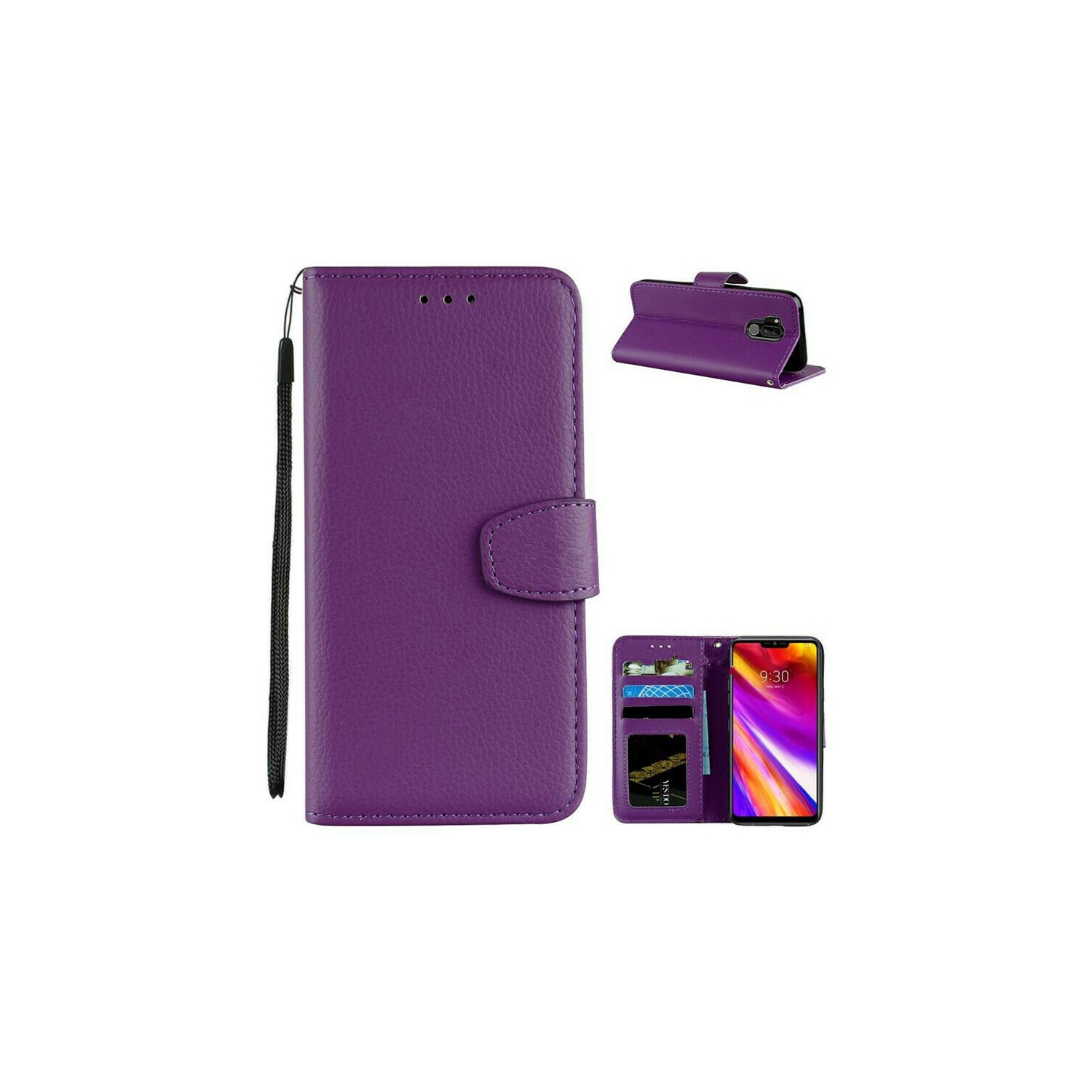 【CSmart】 Magnetic Card Slot Leather Folio Wallet Flip Case Cover for LG G7 ThinQ / G7 One, Purple