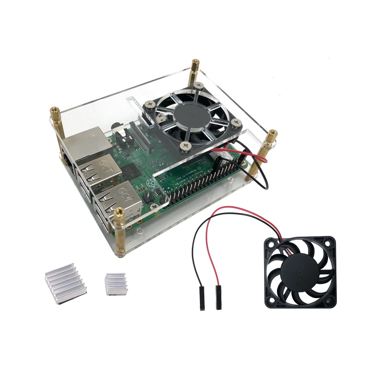 Micro Connectors Acrylic Stackable Raspberry Pi Case with 40mm Fan + Dual Heat Sinks (RAS-PCS06) (Raspberry Pi not included)