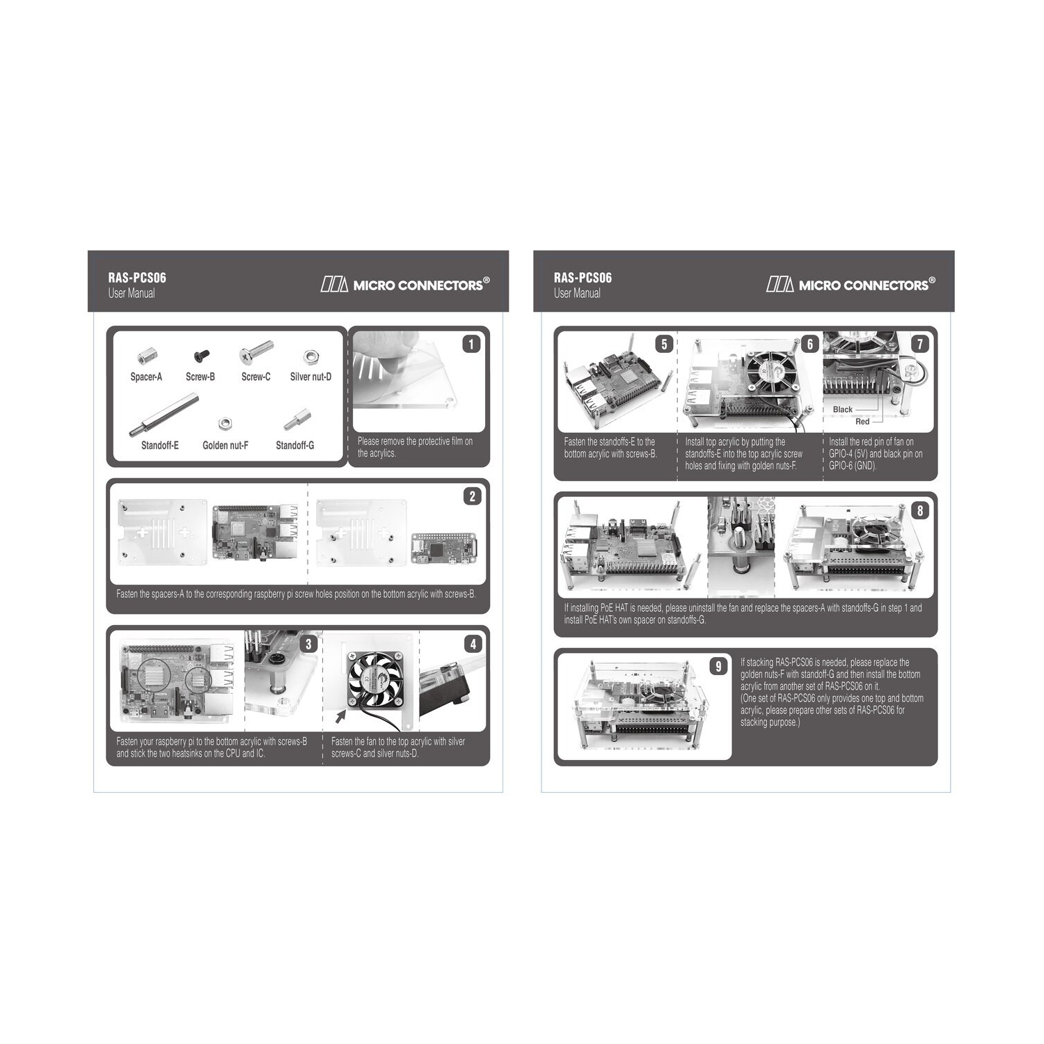 Micro Connectors Acrylic Stackable Raspberry Pi Case with 40mm Fan + Dual Heat Sinks (Raspberry Pi not included)