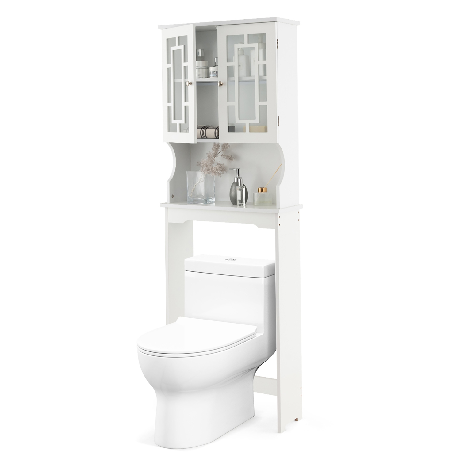 Gymax White Bathroom Over The Toilet Space Saver Storage Cabinet Organizer Shelf