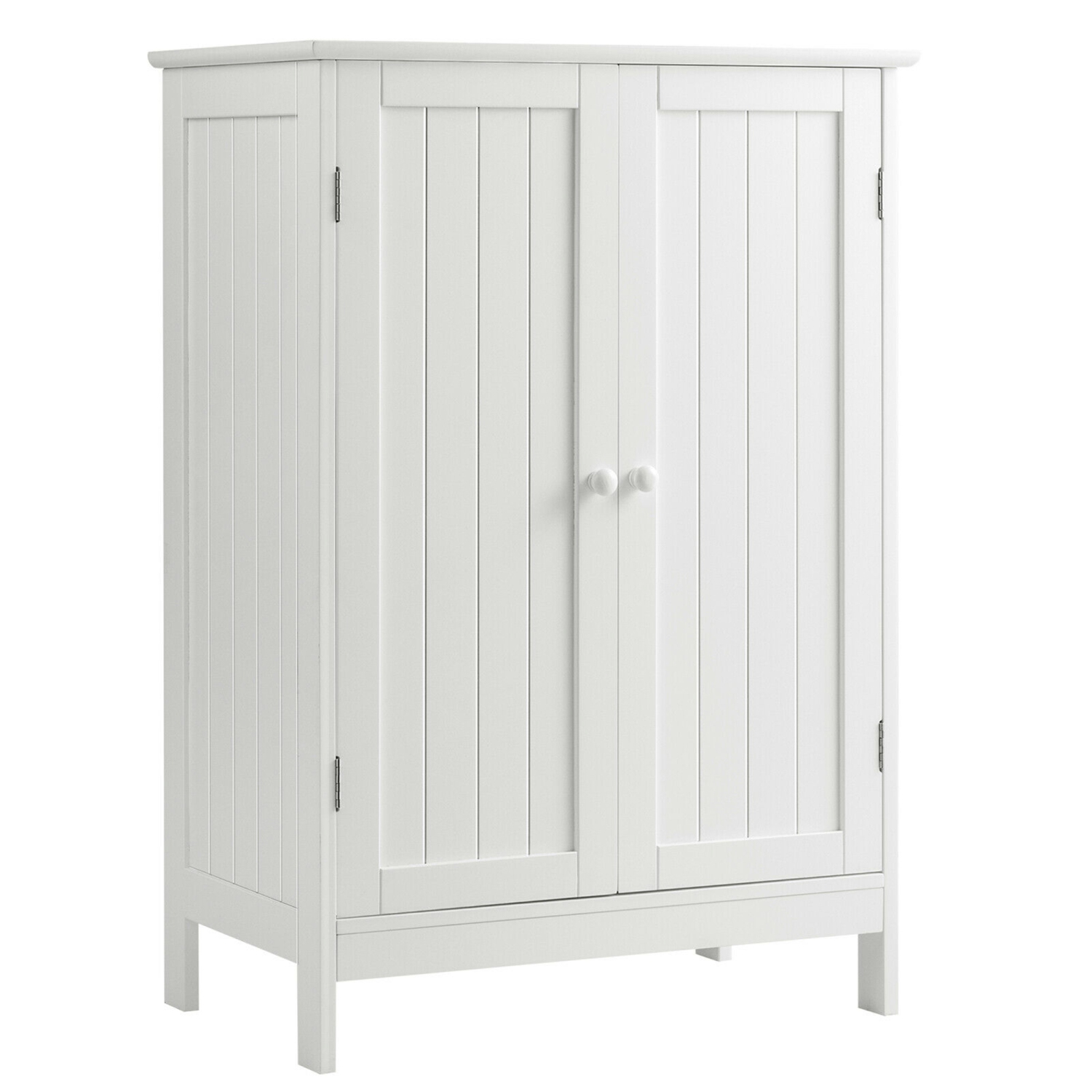 Gymax Bathroom Floor Storage Cabinet Double Door Kitchen Cupboard Shoe Cabinet White