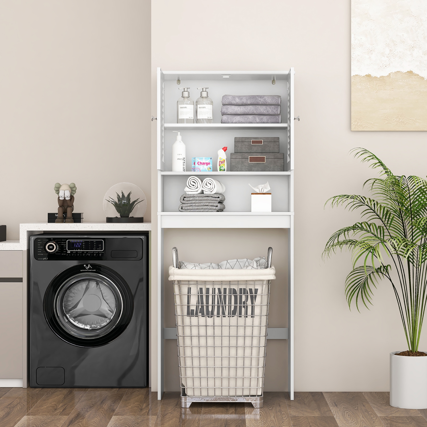 Gymax Over The Toilet Storage Cabinet Freestanding Above Toilet Cabinet w/ Double Doors