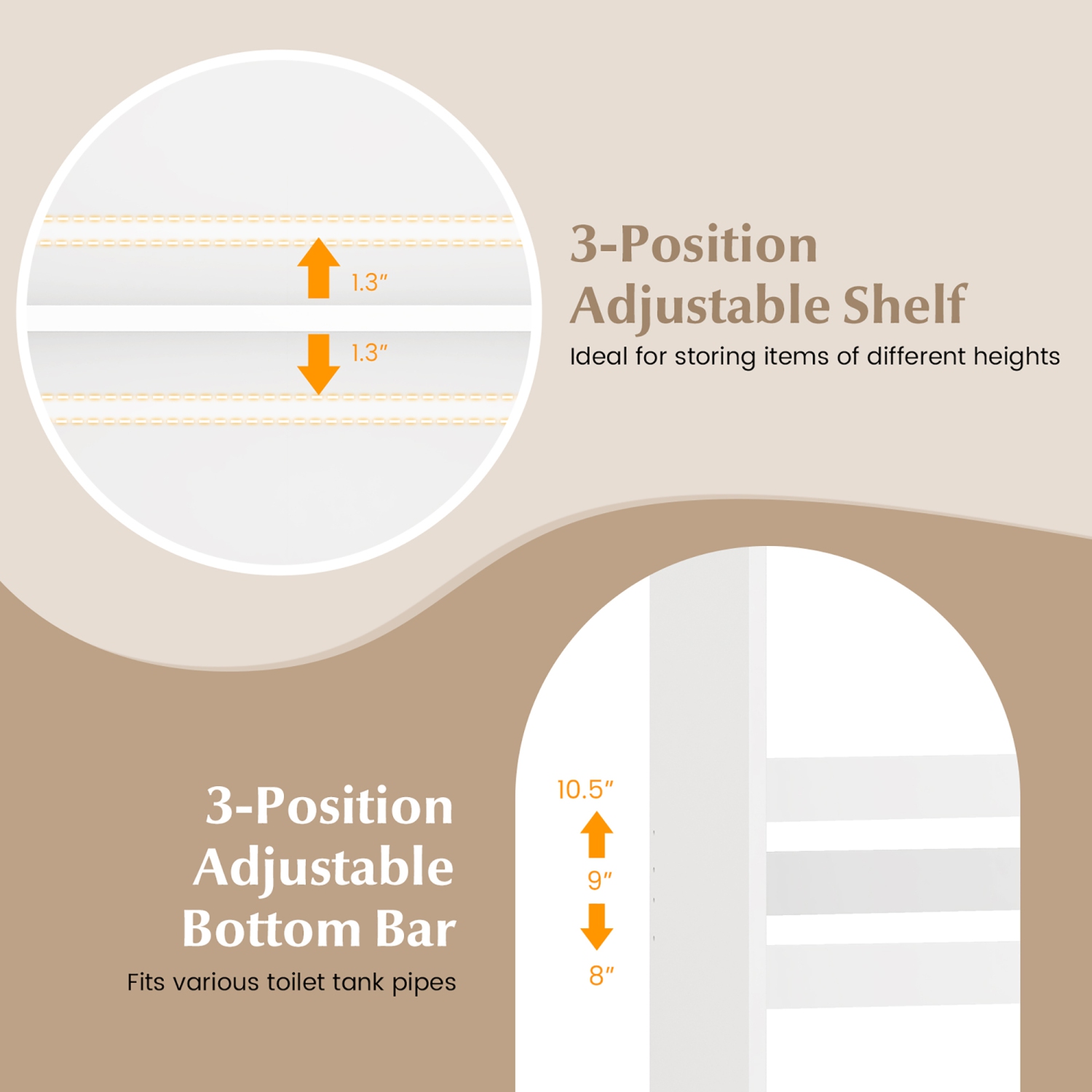 Gymax Over The Toilet Storage Cabinet Freestanding Above Toilet Cabinet w/ Double Doors