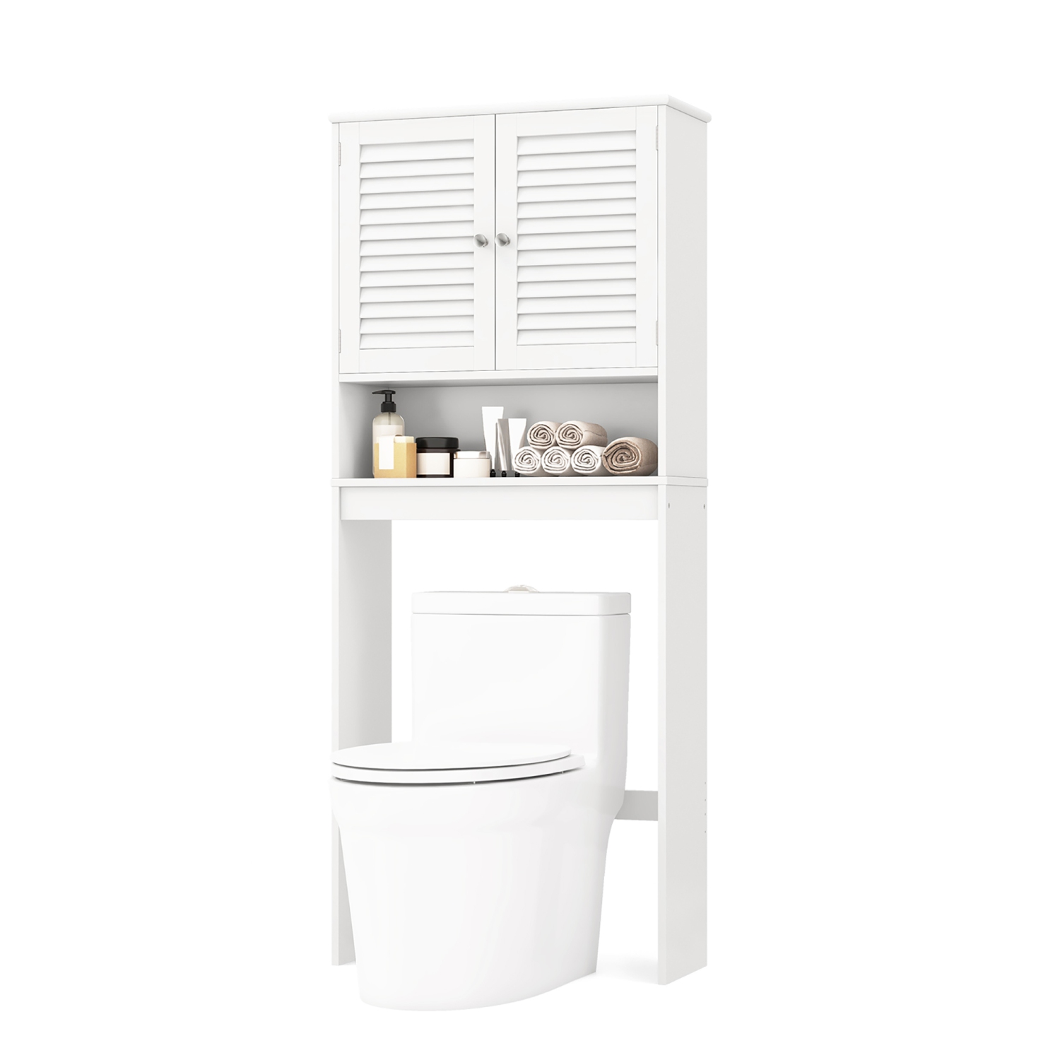 Gymax Over The Toilet Storage Cabinet Freestanding Above Toilet Cabinet w/ Double Doors