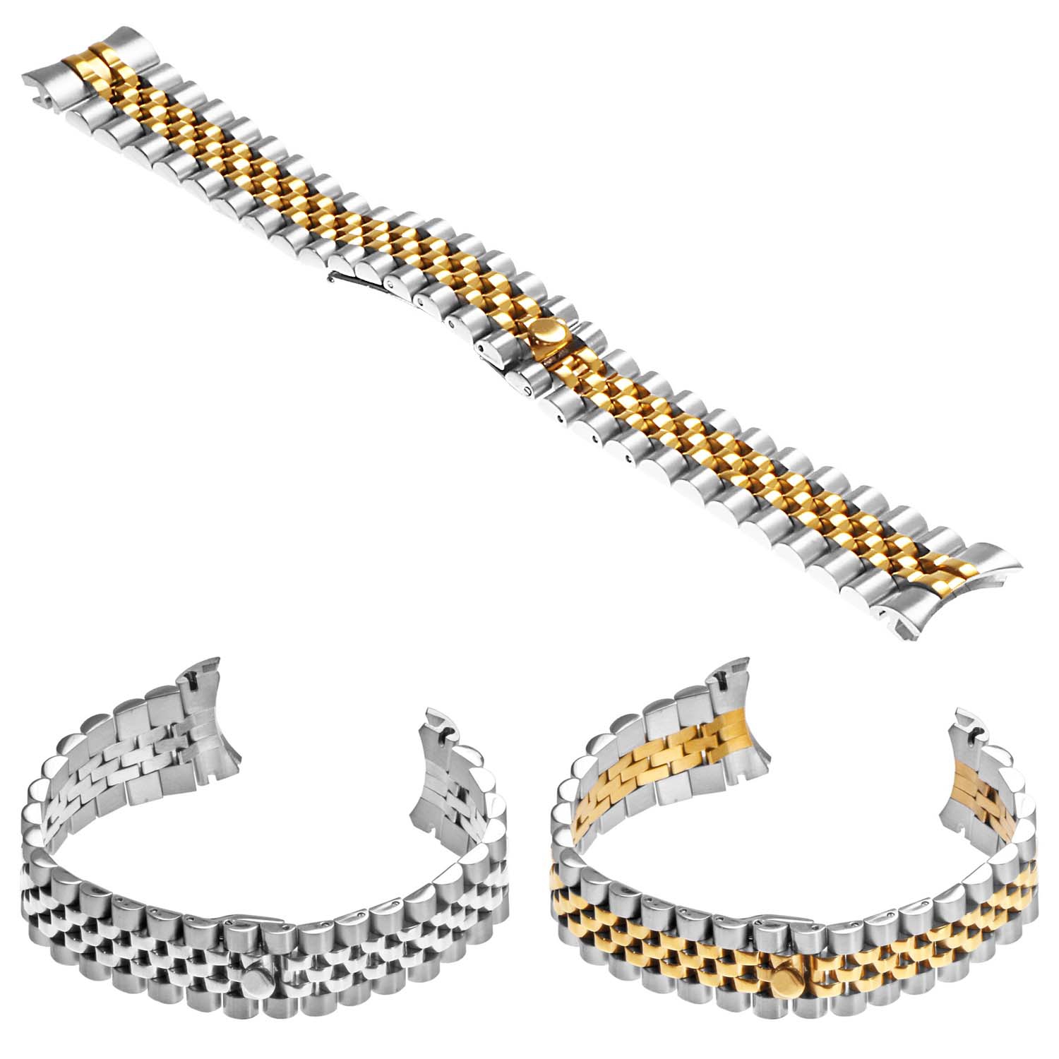 StrapsCo Jubilee Stainless Steel Replacement Watch Band Bracelet Strap - Silver & Yellow Gold