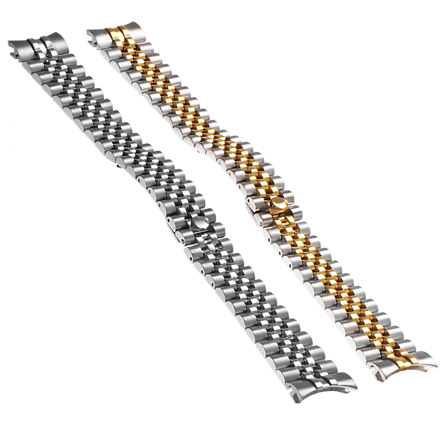 StrapsCo Jubilee Stainless Steel Replacement Watch Band Bracelet Strap - Silver & Yellow Gold