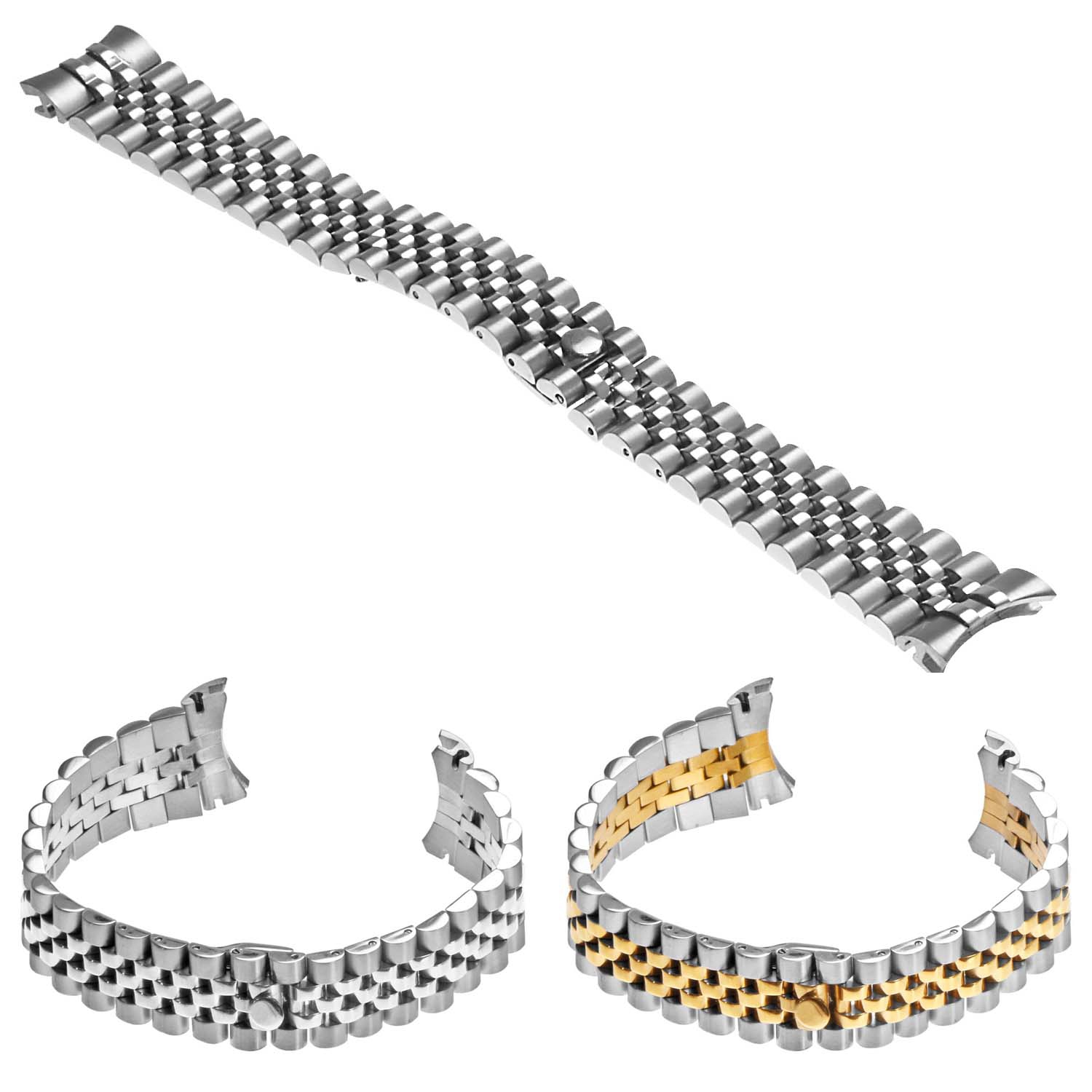 StrapsCo Jubilee Stainless Steel Replacement Watch Band Bracelet Strap - Silver