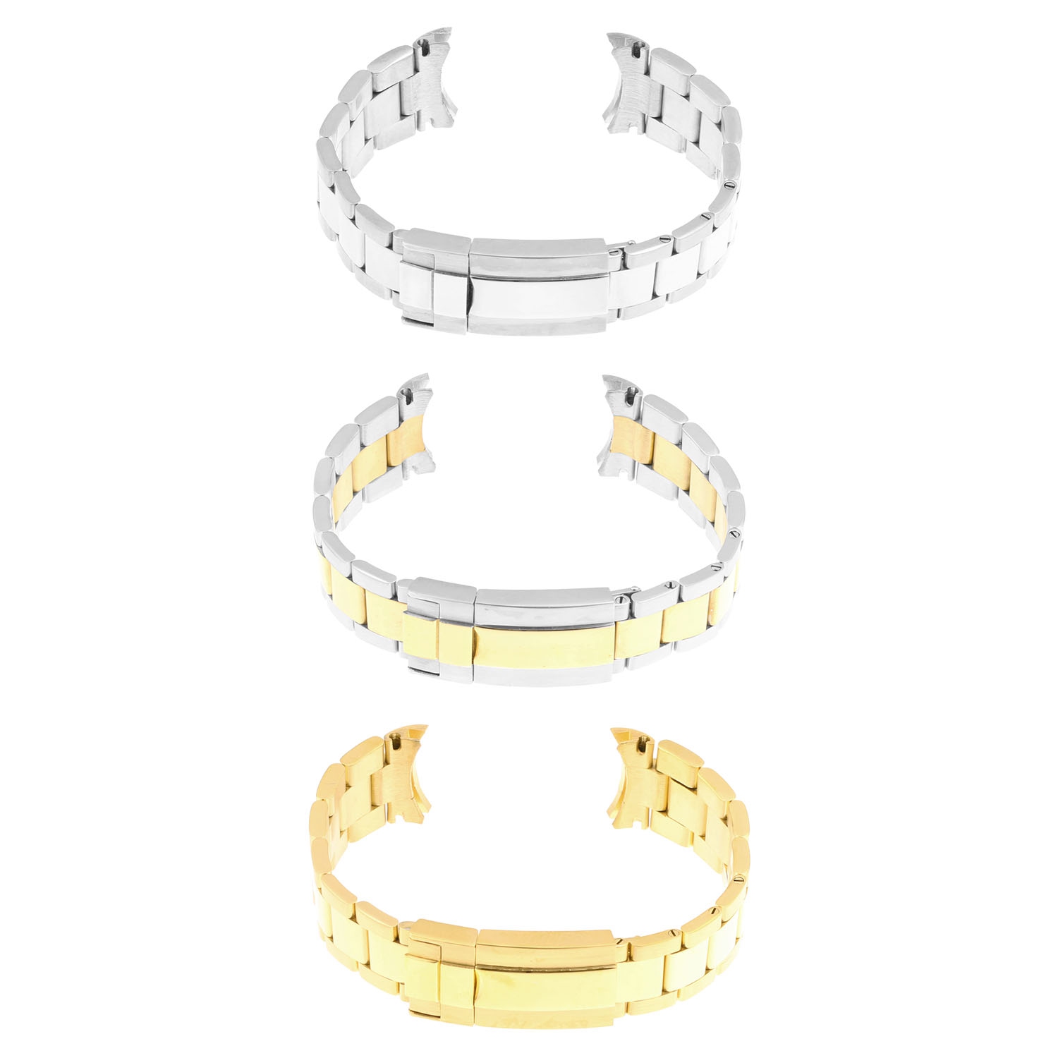 Bracelet en acier inoxydable et bracelet huître avec extrémités incurvées de StrapsCo pour Rolex - 20 mm - Argenté