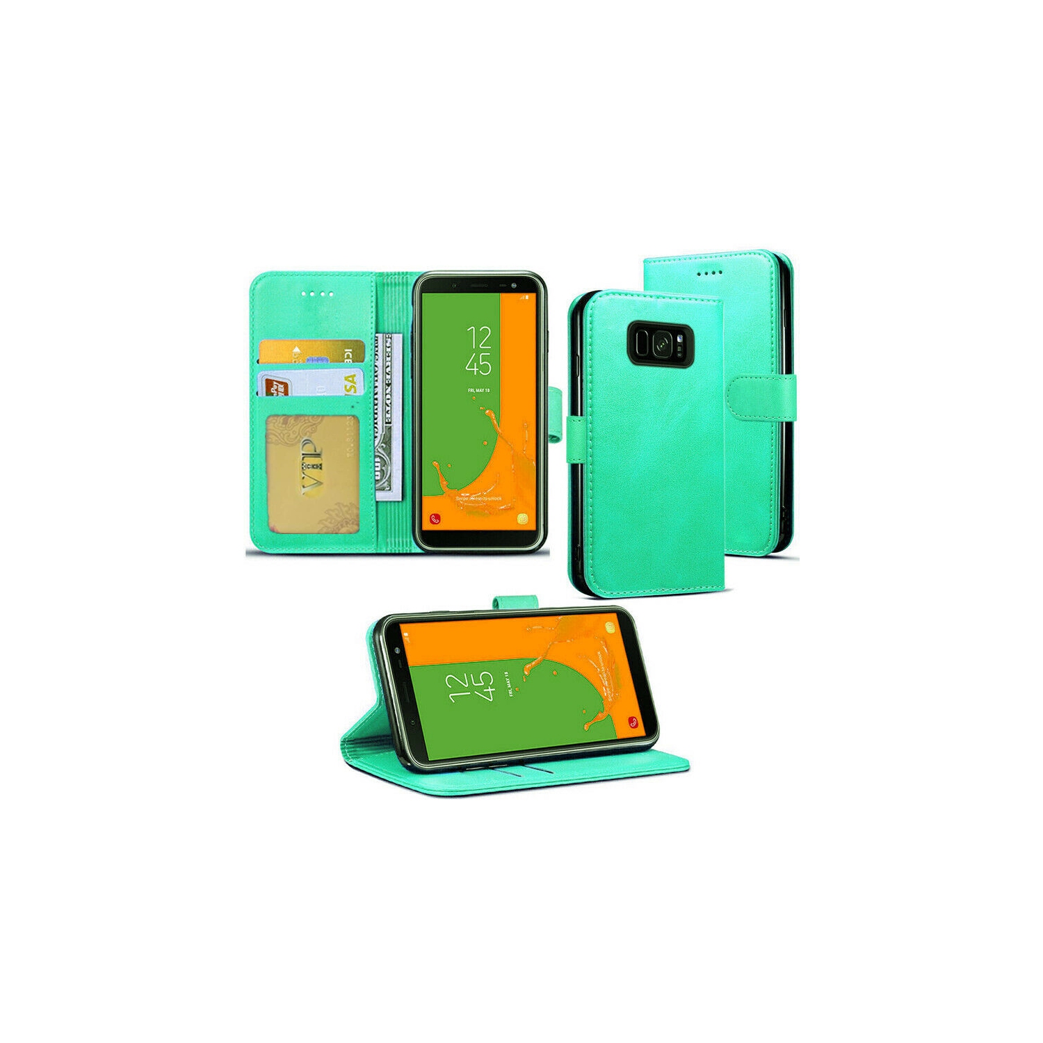 【CSmart】 Magnetic Card Slot Leather Folio Wallet Flip Case Cover for Samsung Galaxy S6 Edge Plus, Mint
