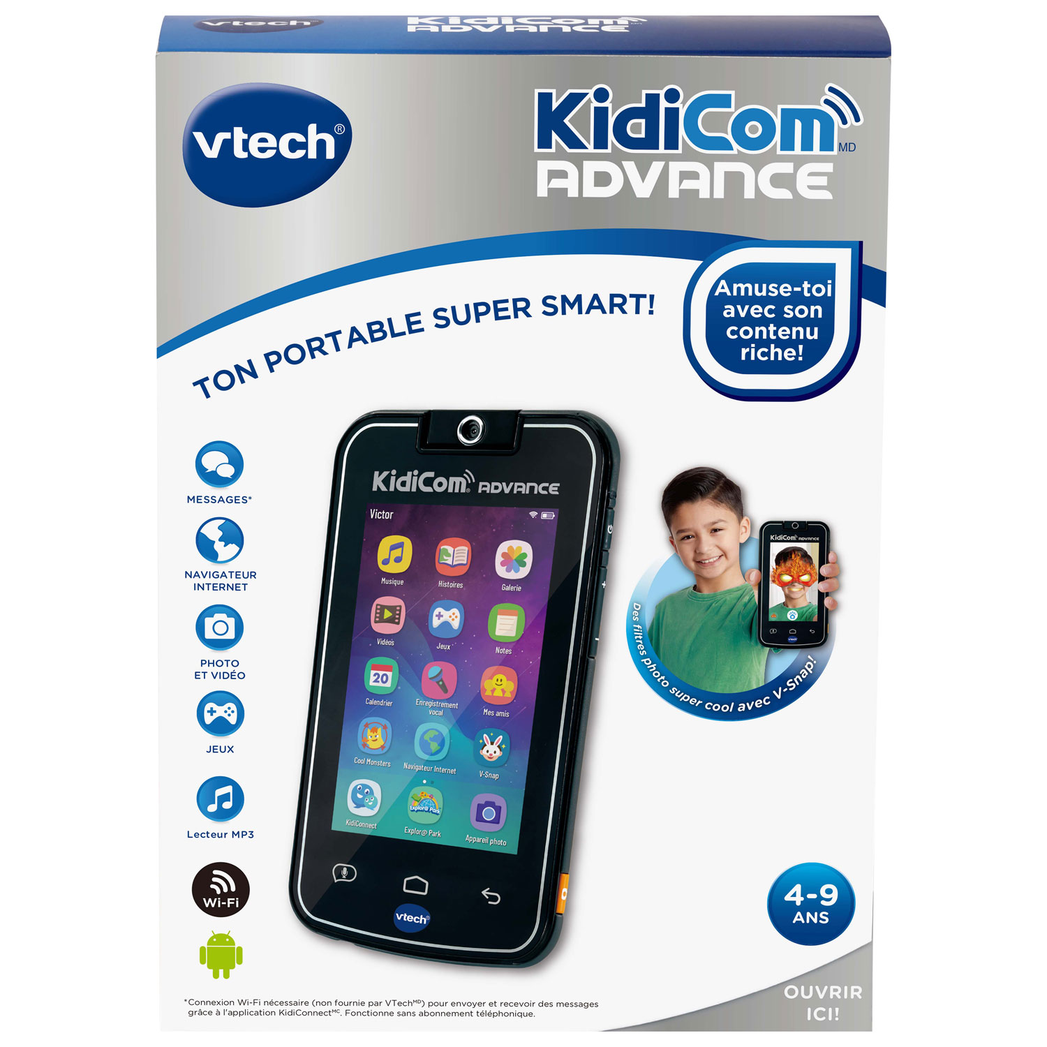 VTech 80-186622 Kidicom Advance Smart Device for Kids 180/° Rotating Lens for Photos Gaming Black Parental Control 5 HD Touch Screen Selfies and Videos