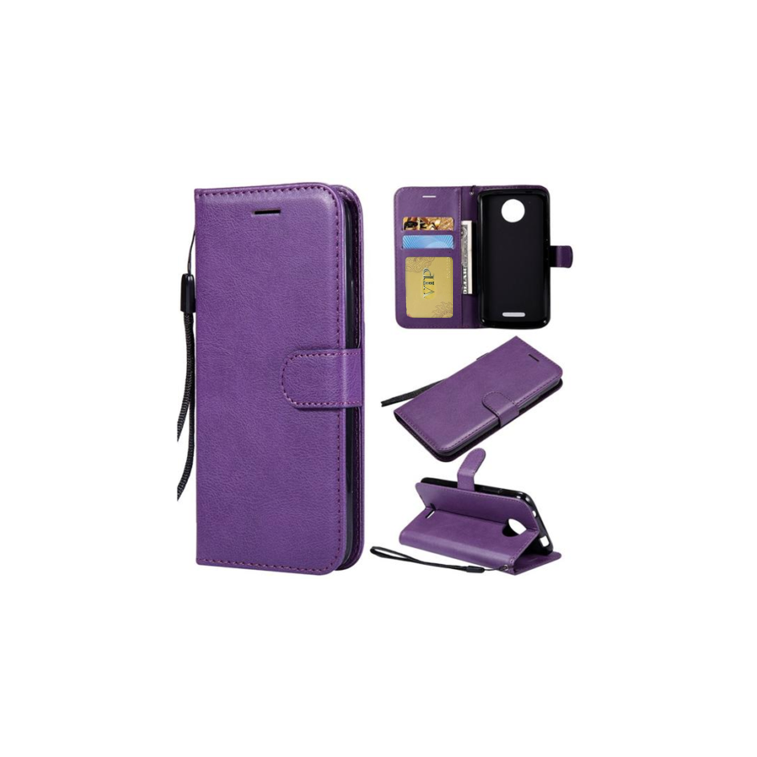 [CS] Motorola Moto Z3 Play Case, Magnetic Leather Folio Wallet Flip Case Cover with Card Slot, Purple