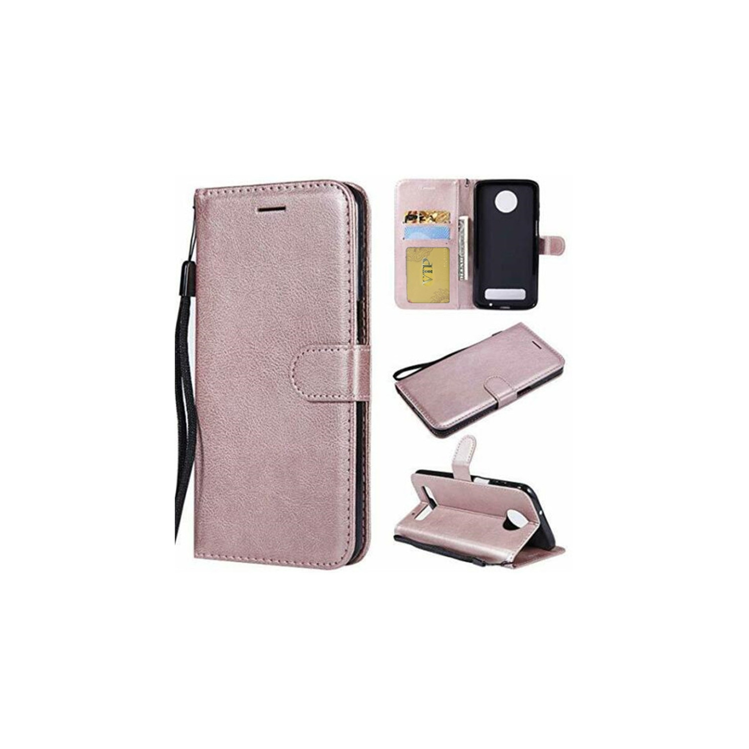 [CS] Motorola Moto Z3 Play Case, Magnetic Leather Folio Wallet Flip Case Cover with Card Slot, Rose Gold