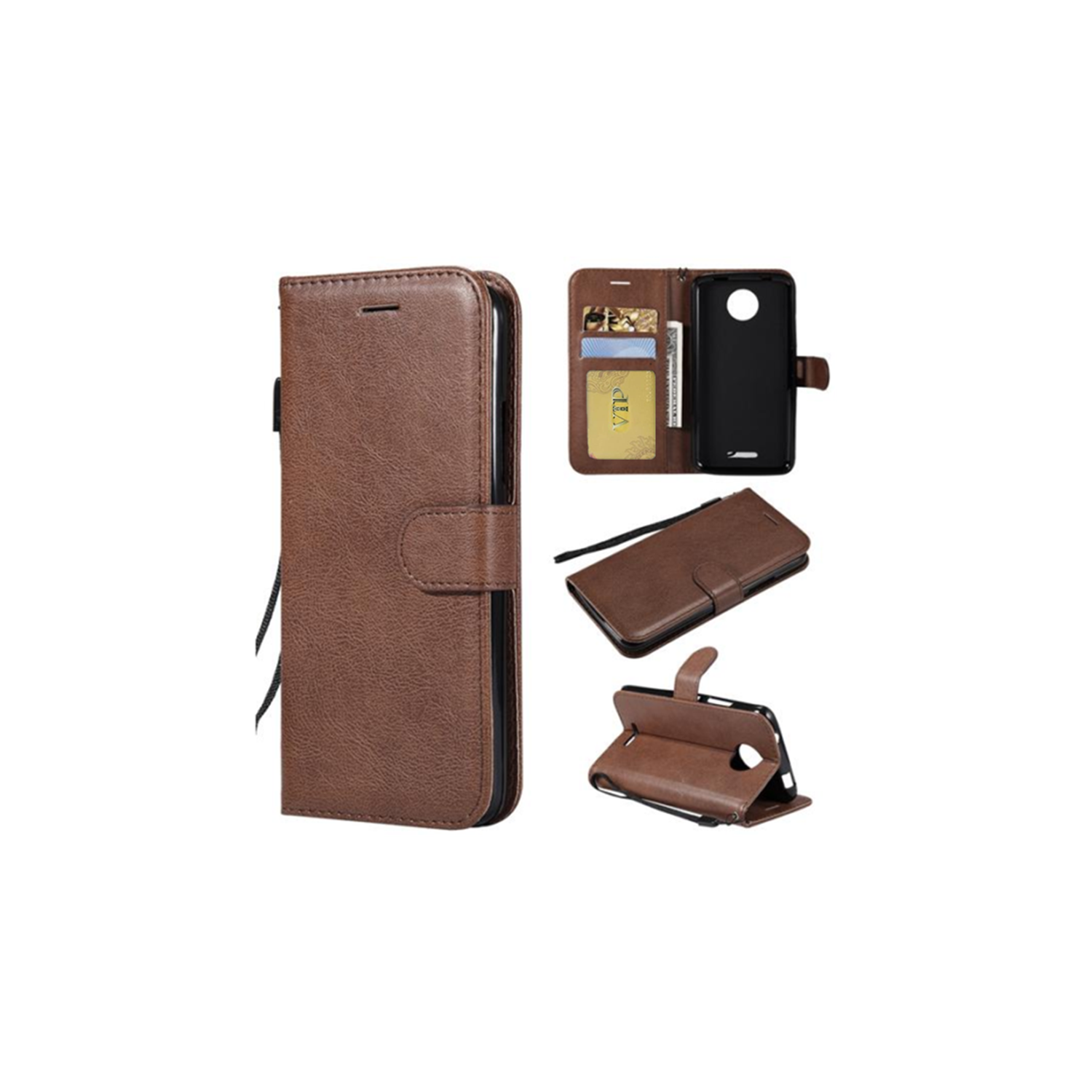 [CS] Motorola Moto Z3 Play Case, Magnetic Leather Folio Wallet Flip Case Cover with Card Slot, Brown