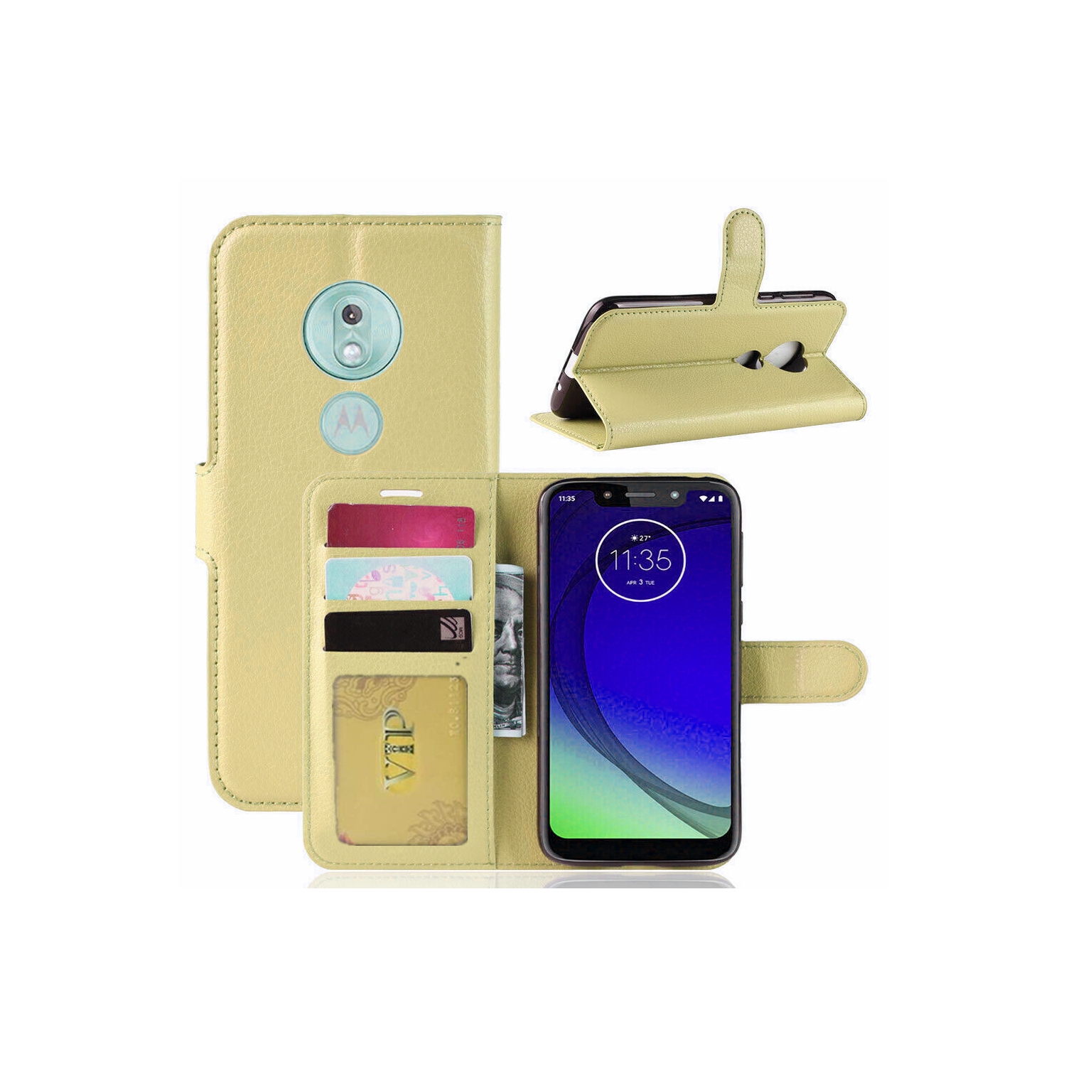 [CS] Motorola Moto G7 Case, Magnetic Leather Folio Wallet Flip Case Cover with Card Slot, Gold