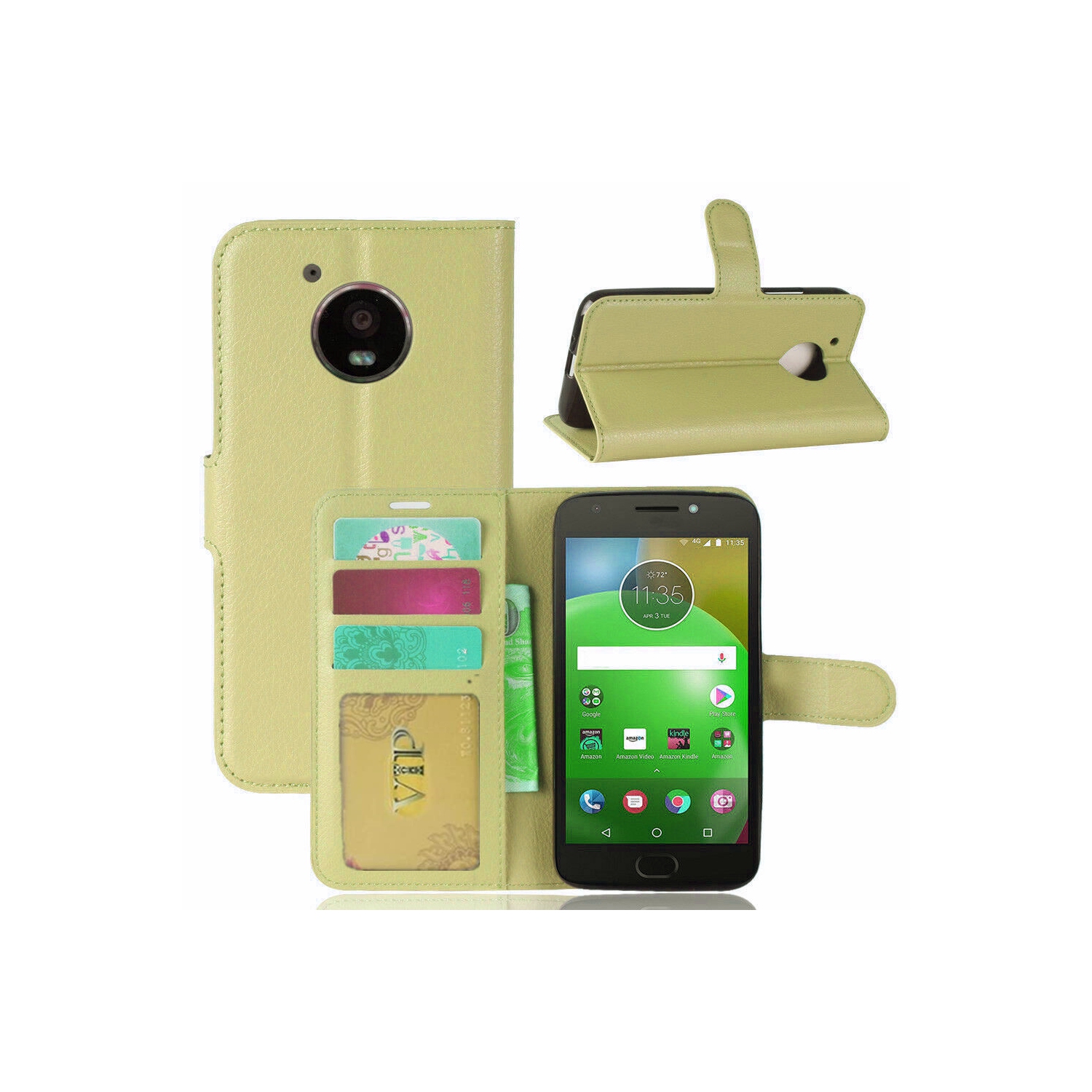 【CSmart】 Magnetic Card Slot Leather Folio Wallet Flip Case Cover for Motorola Moto E4, Gold