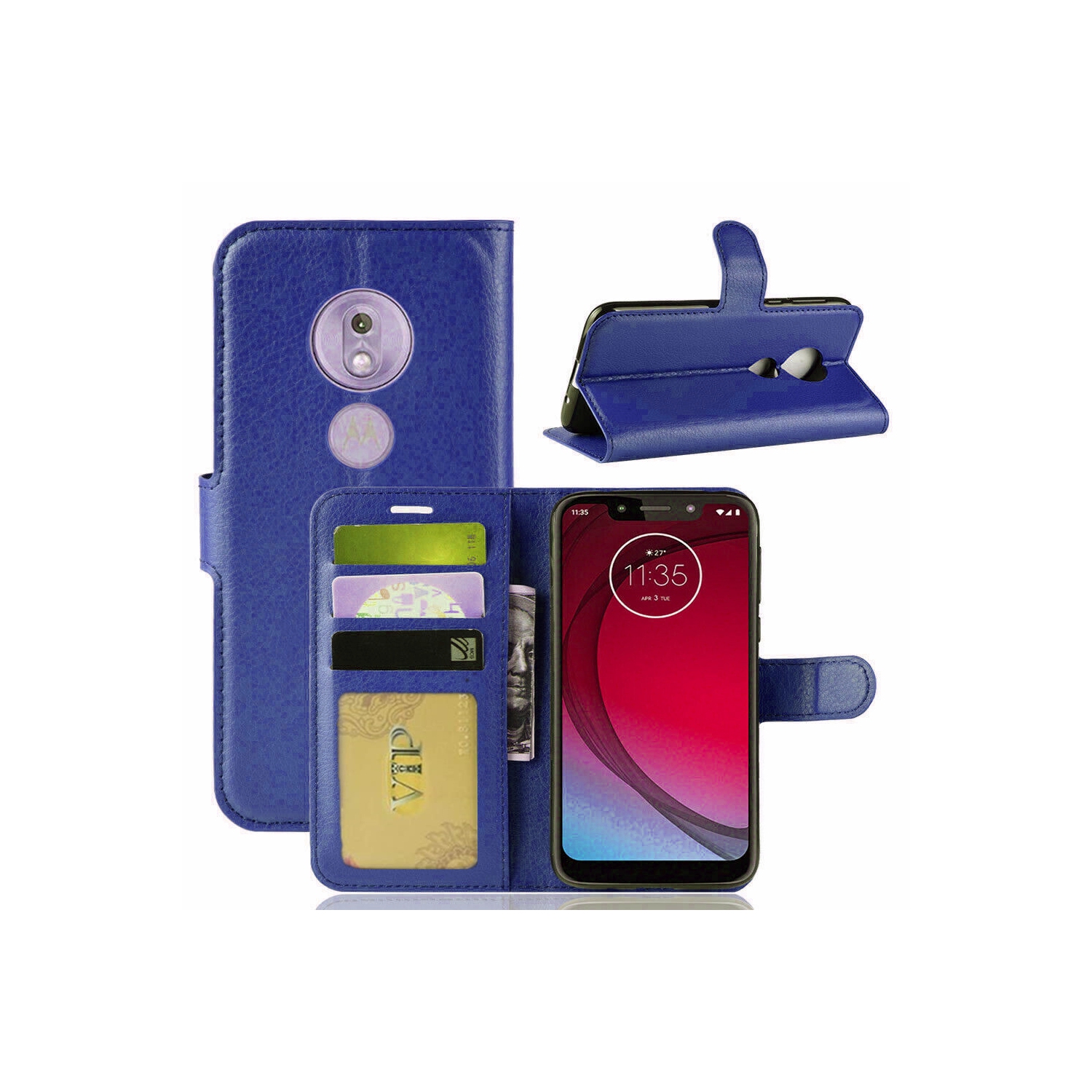 [CS] Motorola Moto G7 Case, Magnetic Leather Folio Wallet Flip Case Cover with Card Slot, Navy