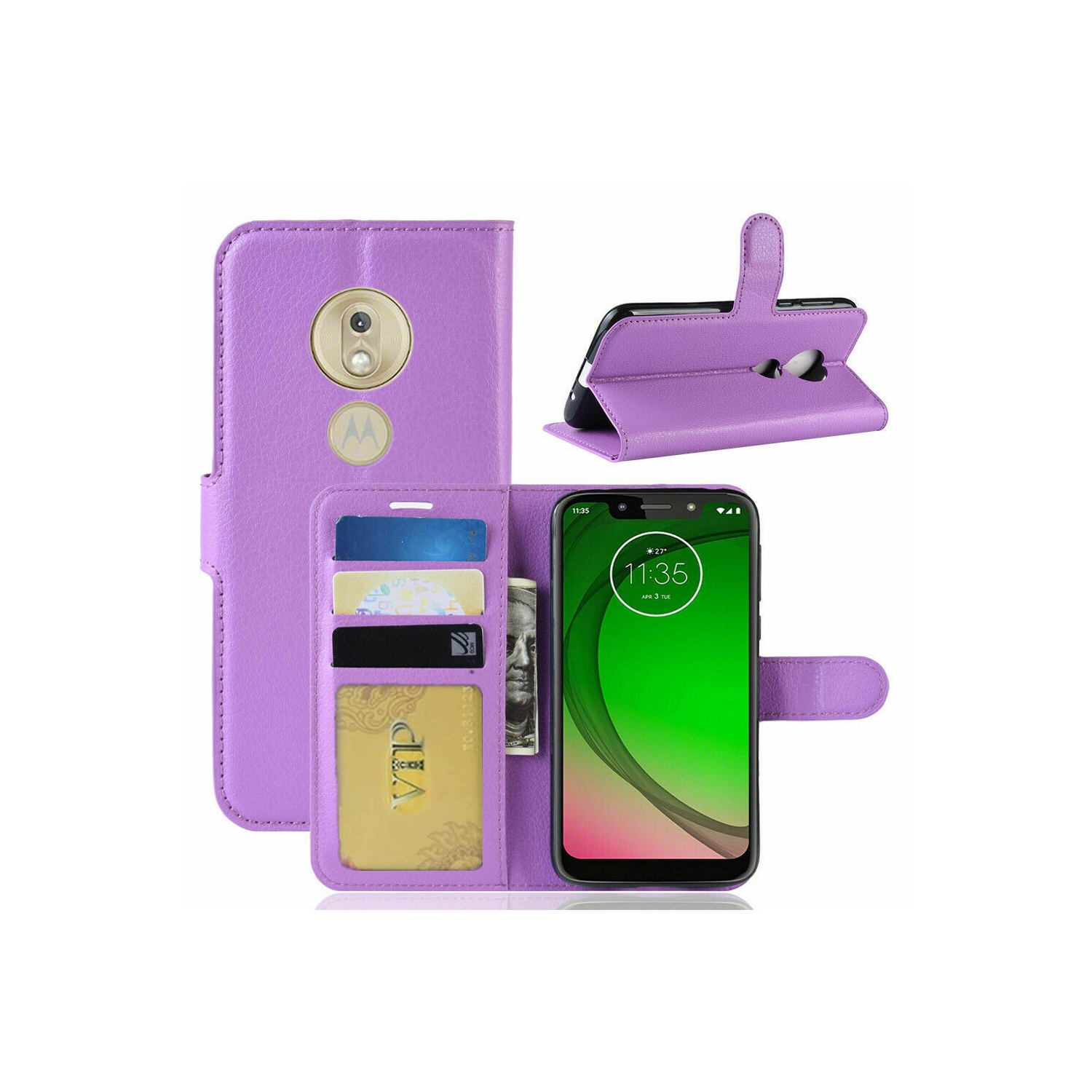 [CS] Motorola Moto G7 Case, Magnetic Leather Folio Wallet Flip Case Cover with Card Slot, Purple