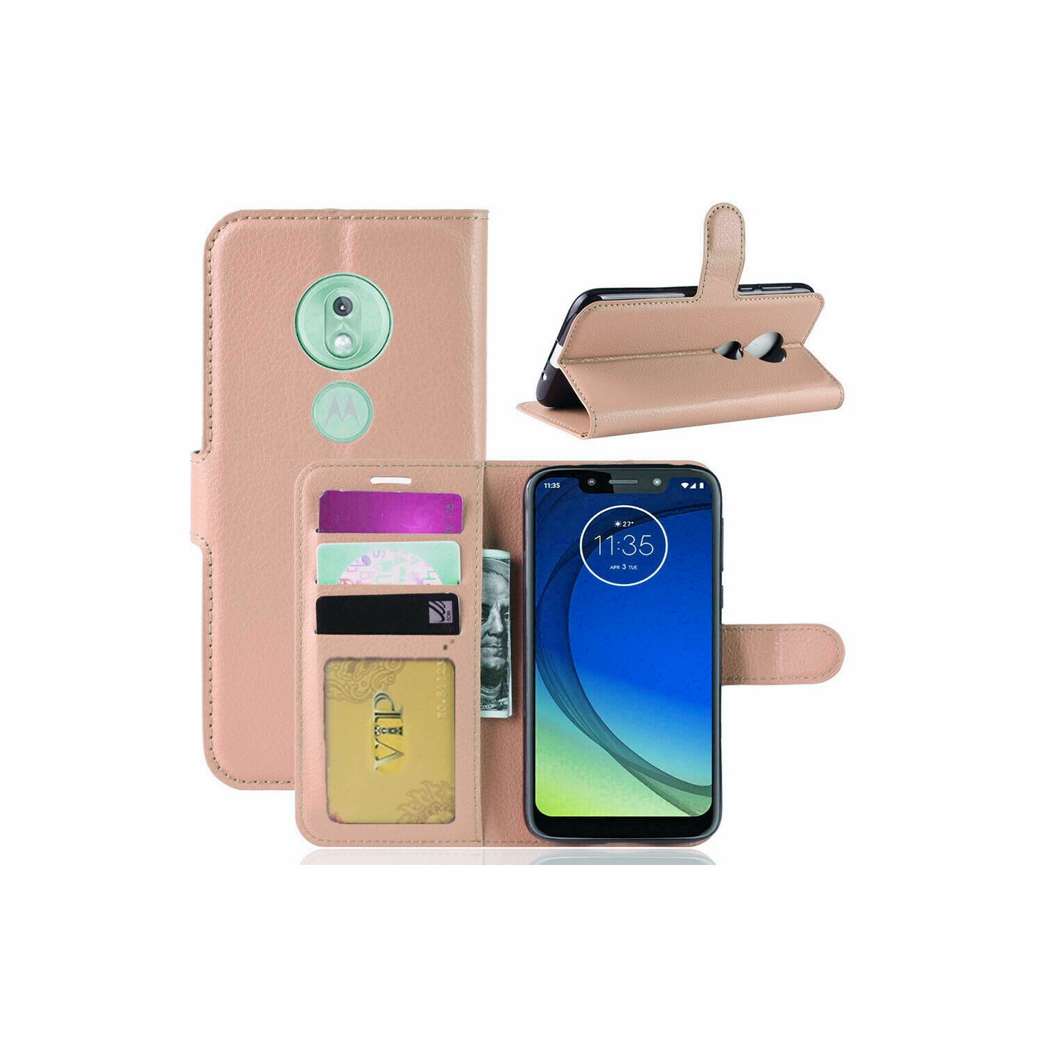 [CS] Motorola Moto G7 Case, Magnetic Leather Folio Wallet Flip Case Cover with Card Slot, Rose Gold