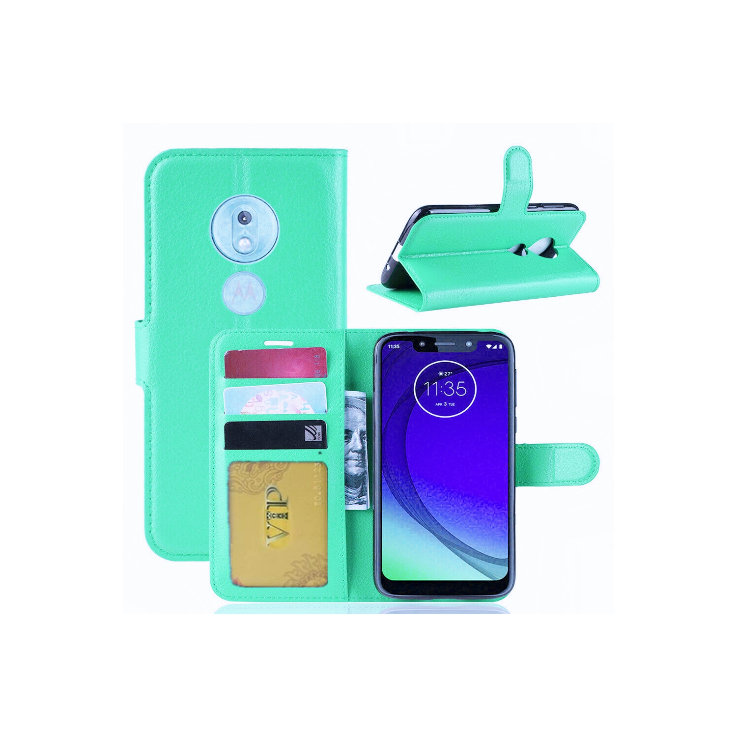 [CS] Motorola Moto G7 Case, Magnetic Leather Folio Wallet Flip Case Cover with Card Slot, Teal
