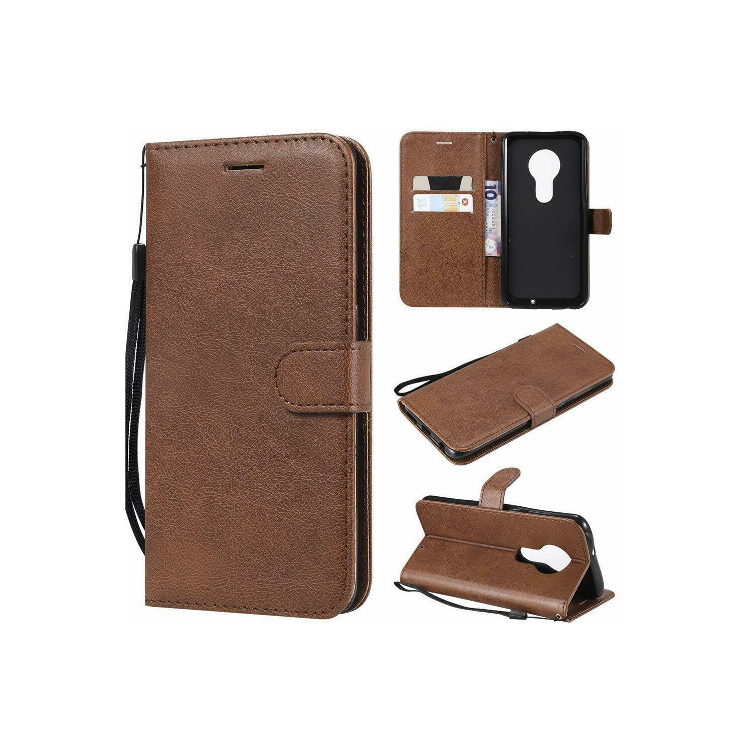 [CS] Motorola Moto G7 Play Case, Magnetic Leather Folio Wallet Flip Case Cover with Card Slot, Brown