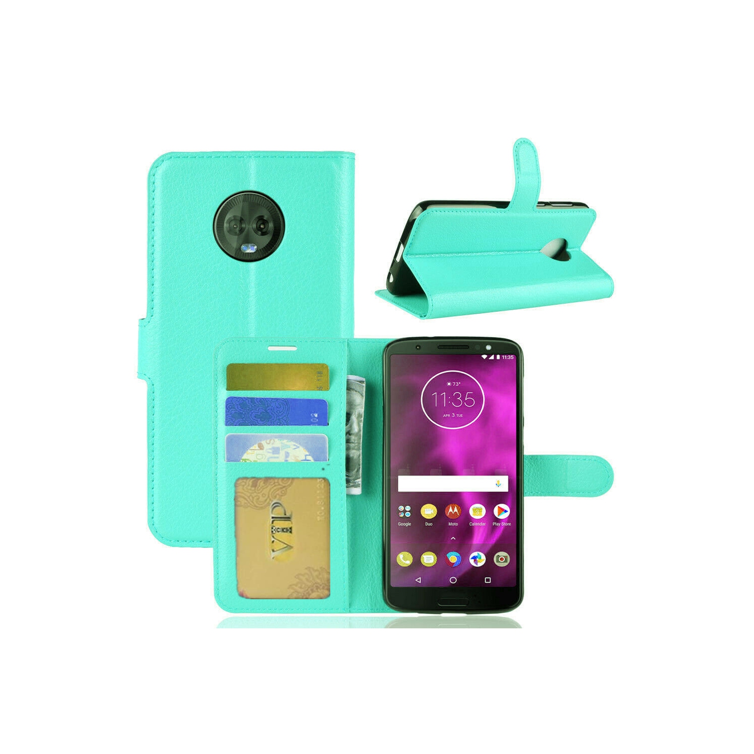 [CS] Motorola Moto G6 Case, Magnetic Leather Folio Wallet Flip Case Cover with Card Slot, Teal