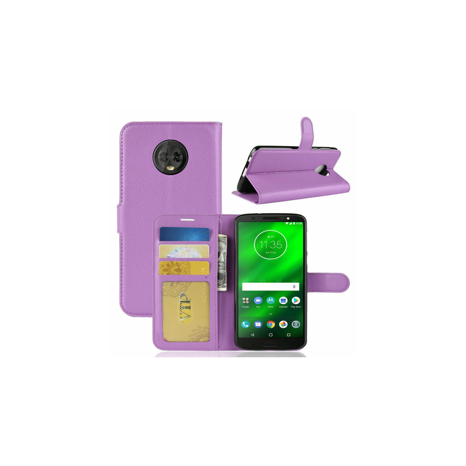 [CS] Motorola Moto G6 Case, Magnetic Leather Folio Wallet Flip Case Cover with Card Slot, Purple