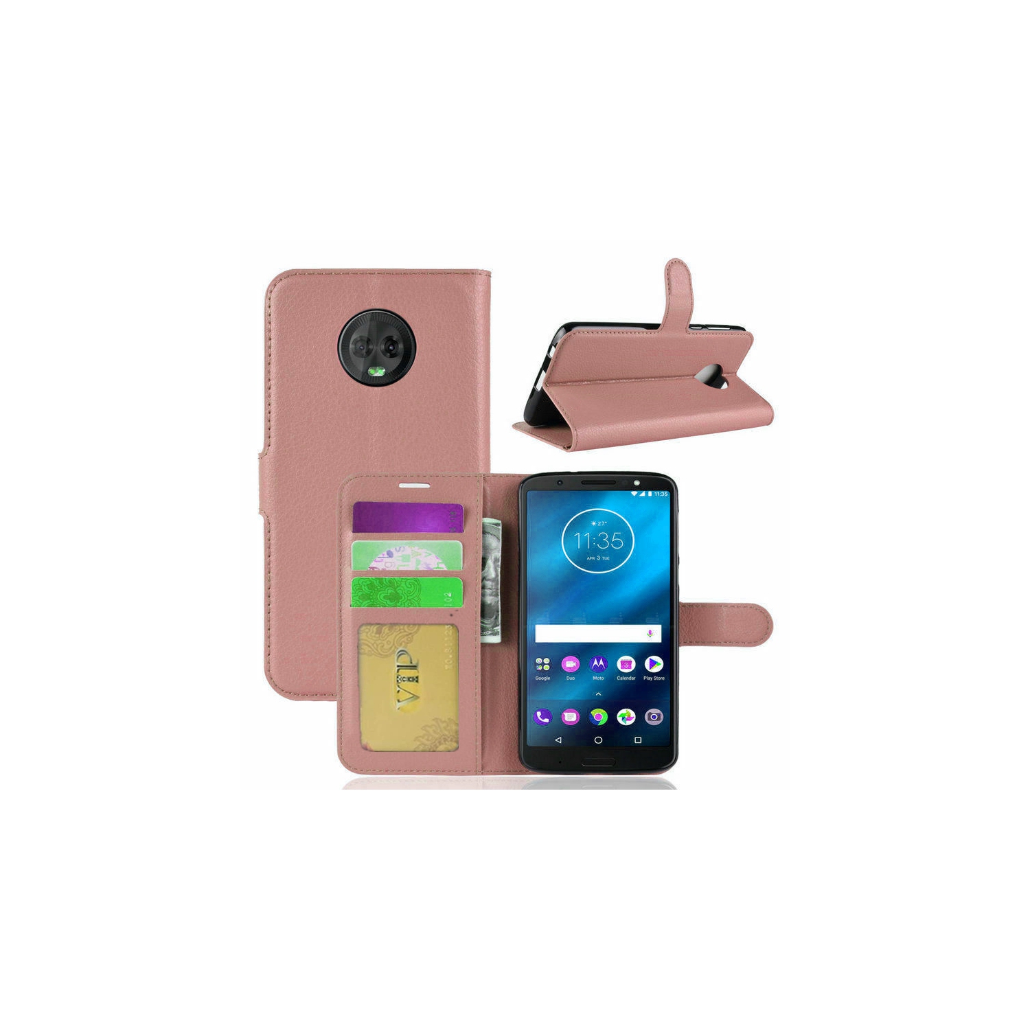 [CS] Motorola Moto G6 Case, Magnetic Leather Folio Wallet Flip Case Cover with Card Slot, Rose Gold