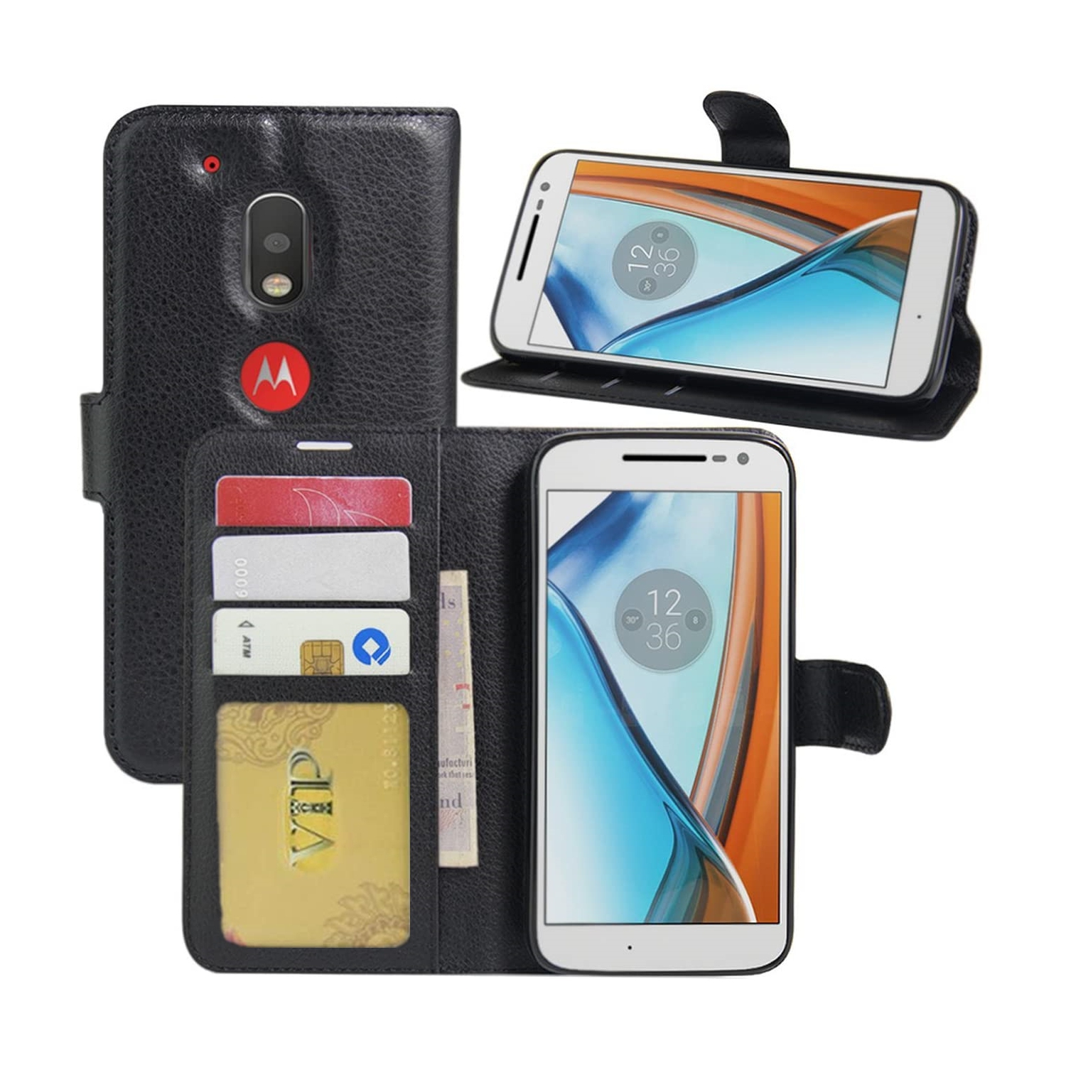 【CSmart】 Magnetic Card Slot Leather Folio Wallet Flip Case Cover for Motorola Moto G6 Play, Black