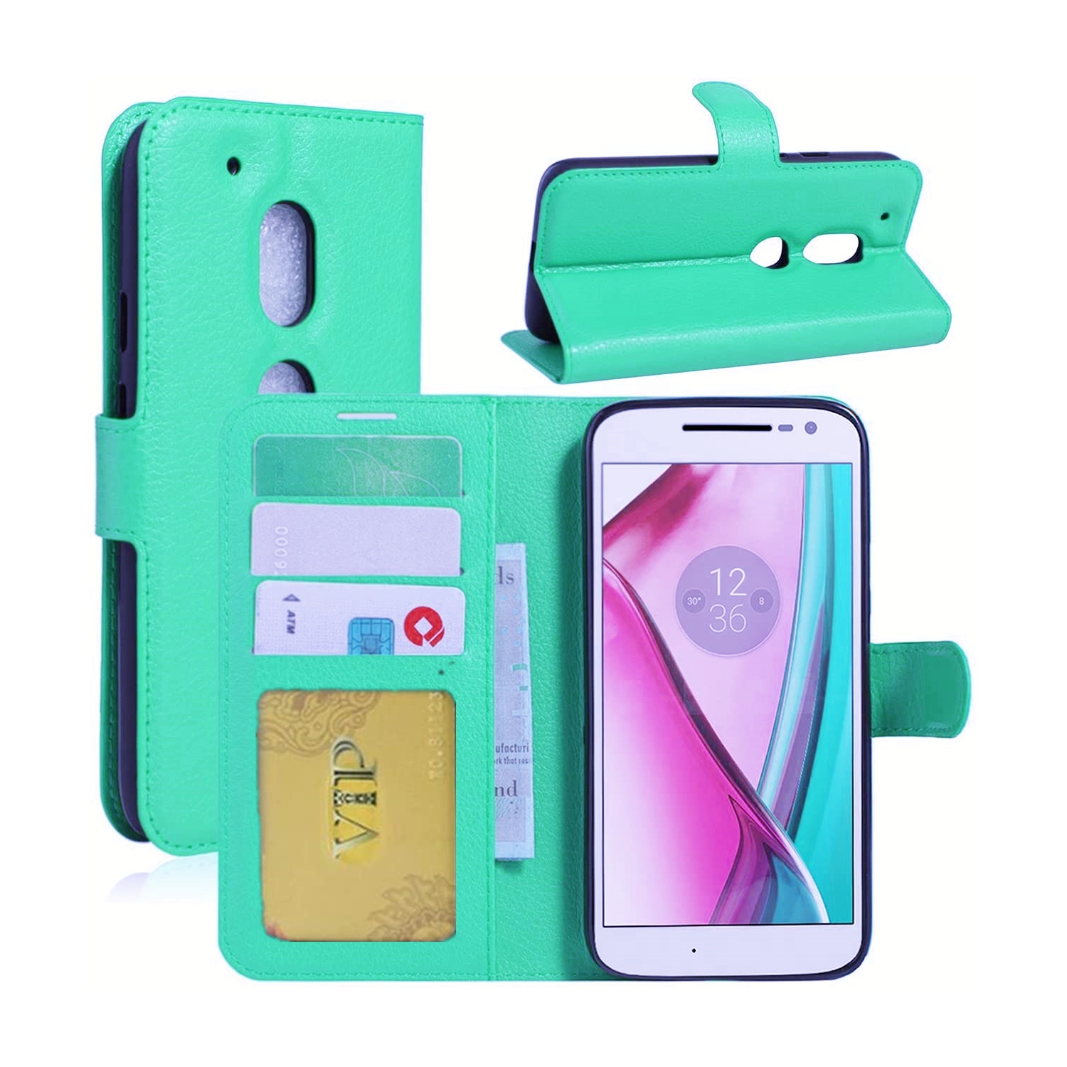 [CS] Motorola Moto G6 Play Case, Magnetic Leather Folio Wallet Flip Case Cover with Card Slot, Teal