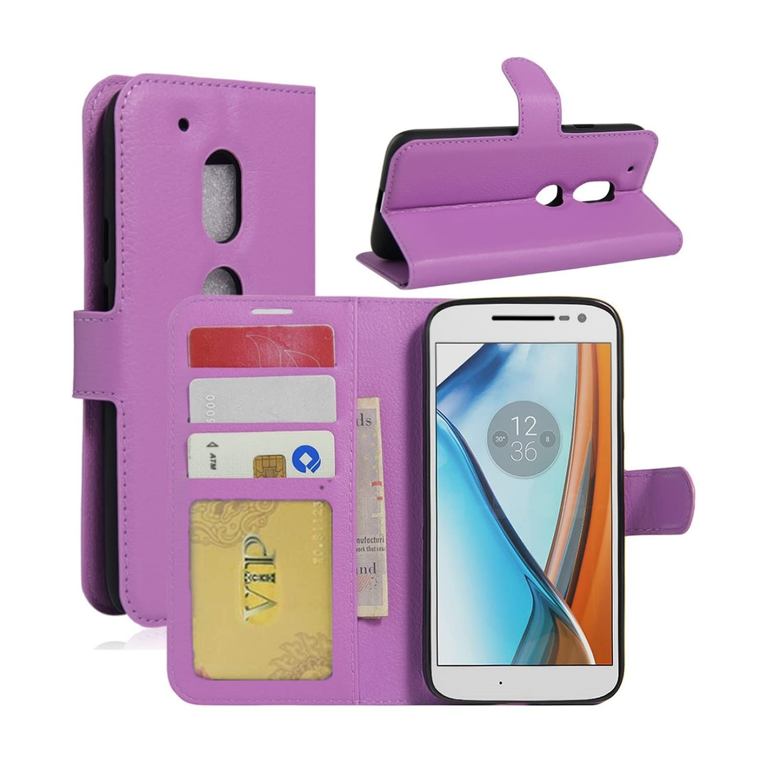 【CSmart】 Magnetic Card Slot Leather Folio Wallet Flip Case Cover for Motorola Moto G6 Play, Purple