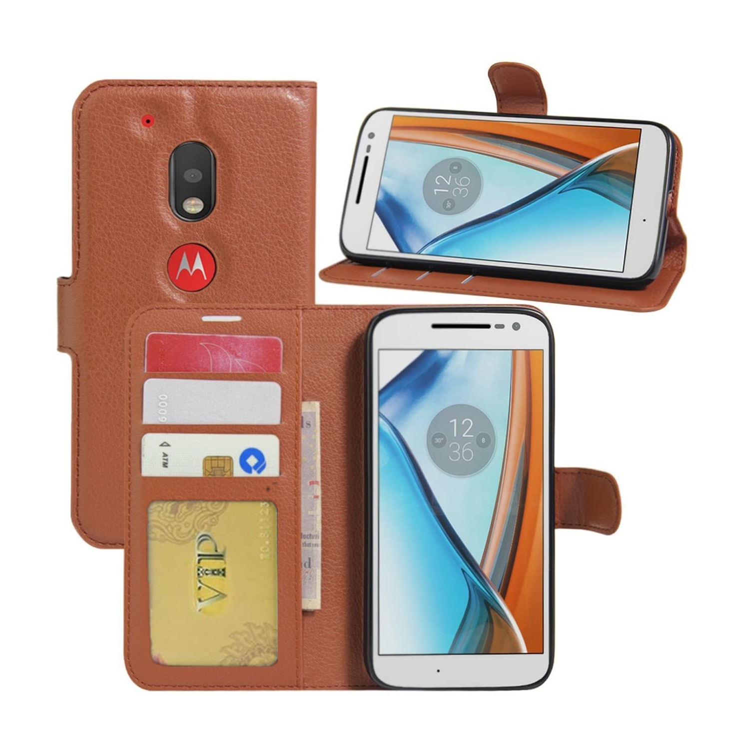 【CSmart】 Magnetic Card Slot Leather Folio Wallet Flip Case Cover for Motorola Moto G6 Play, Brown