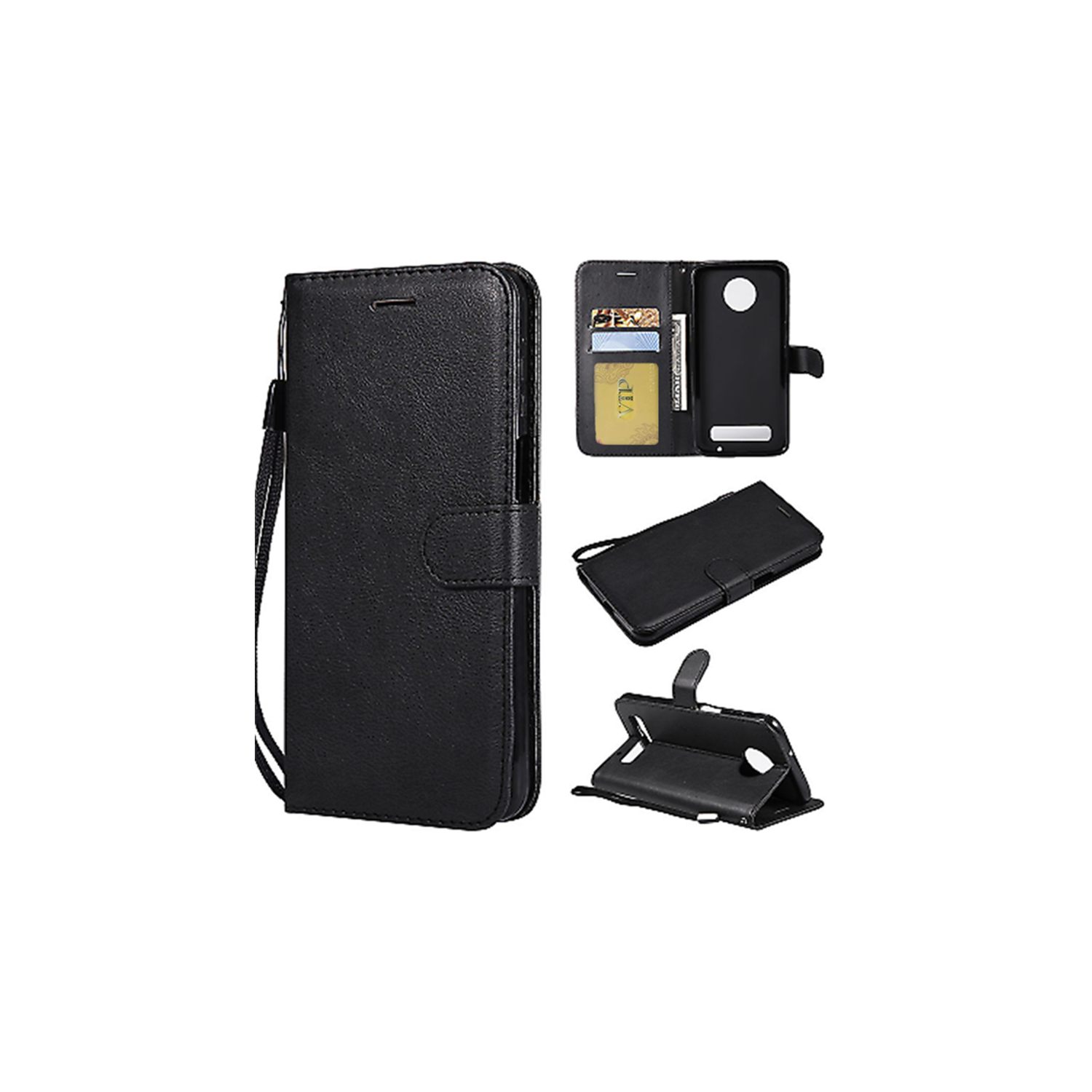 [CS] Motorola Moto Z3 Play Case, Magnetic Leather Folio Wallet Flip Case Cover with Card Slot, Black