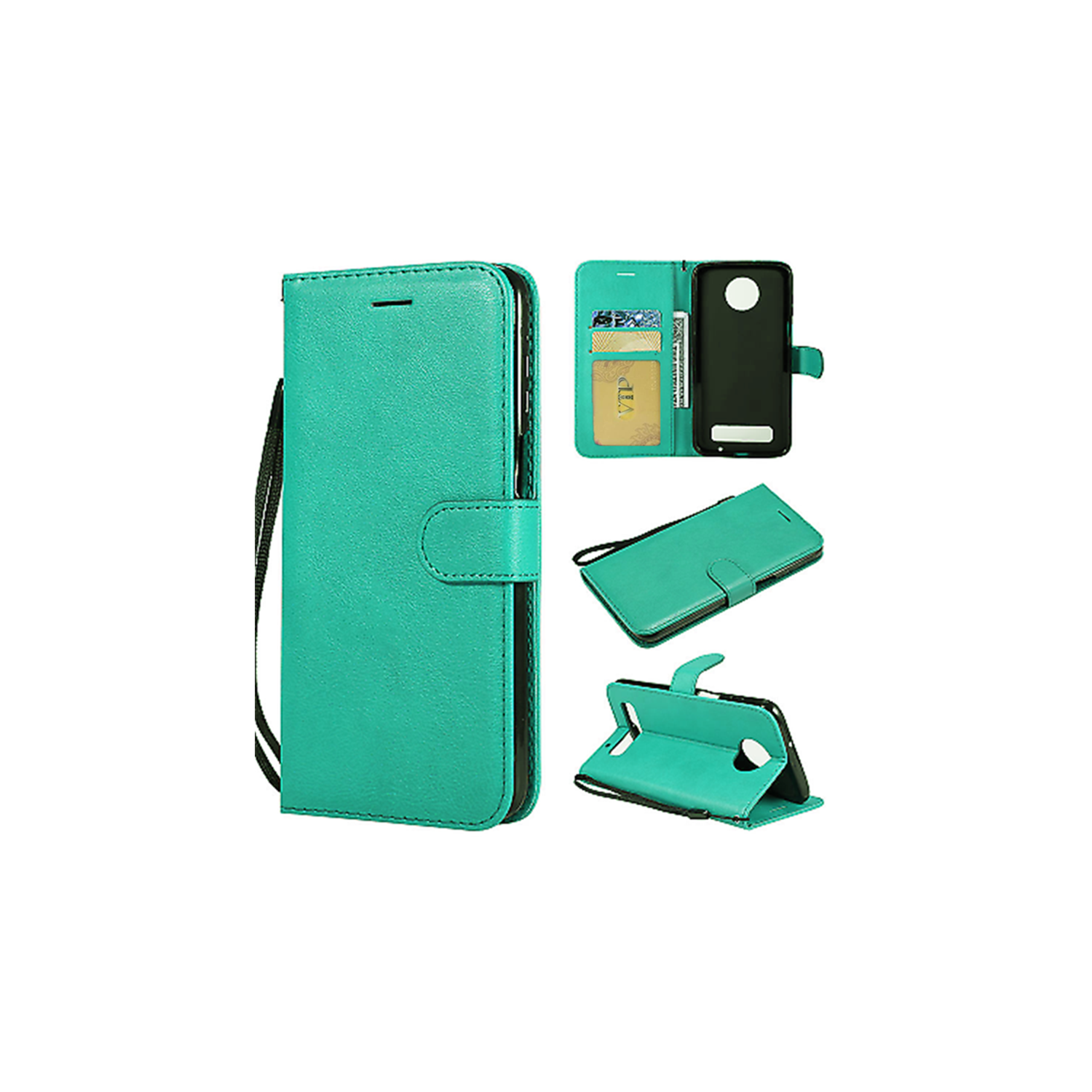 [CS] Motorola Moto Z3 Play Case, Magnetic Leather Folio Wallet Flip Case Cover with Card Slot, Teal