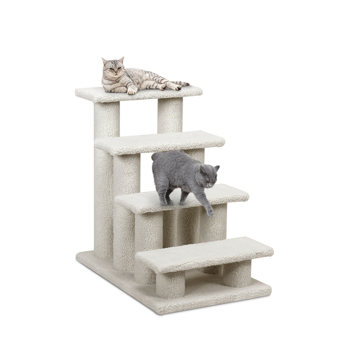 Gymax 24'' 4-Step Pet Stairs Carpeted Ladder Ramp 8 Scratching Post Cat Tree Climber