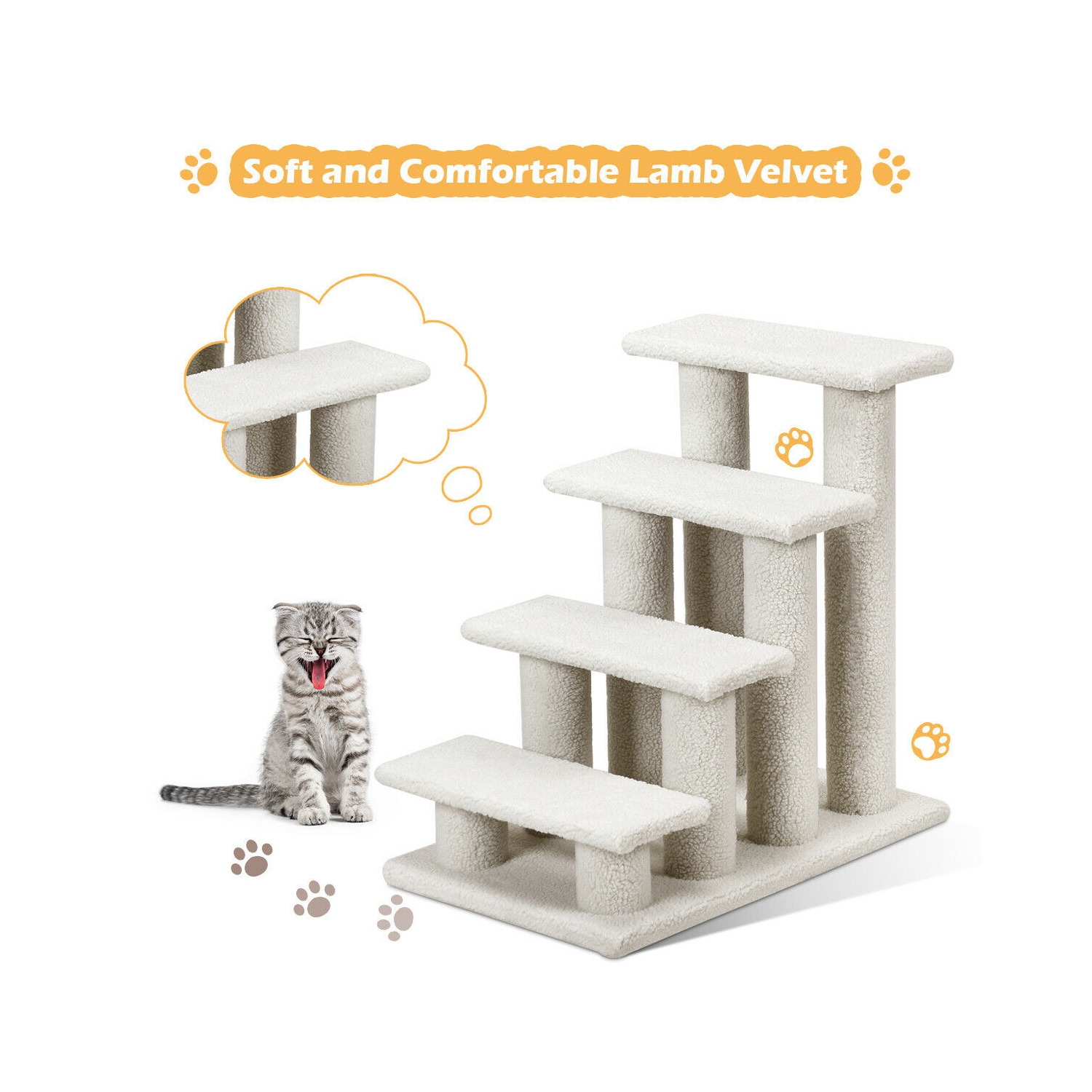 Gymax 24'' 4-Step Pet Stairs Carpeted Ladder Ramp 8 Scratching Post Cat Tree Climber