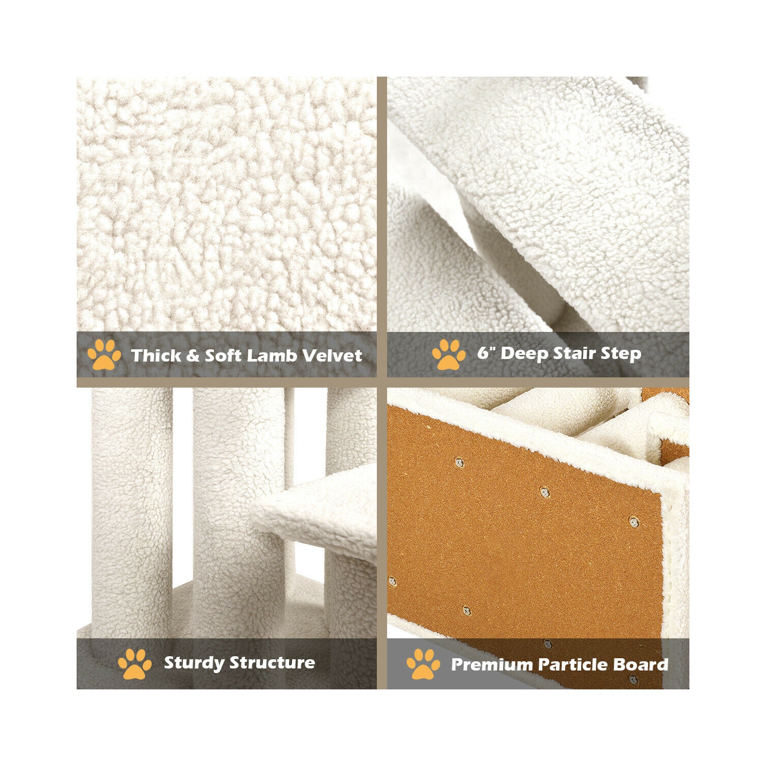 Gymax 24'' 4-Step Pet Stairs Carpeted Ladder Ramp 8 Scratching Post Cat Tree Climber