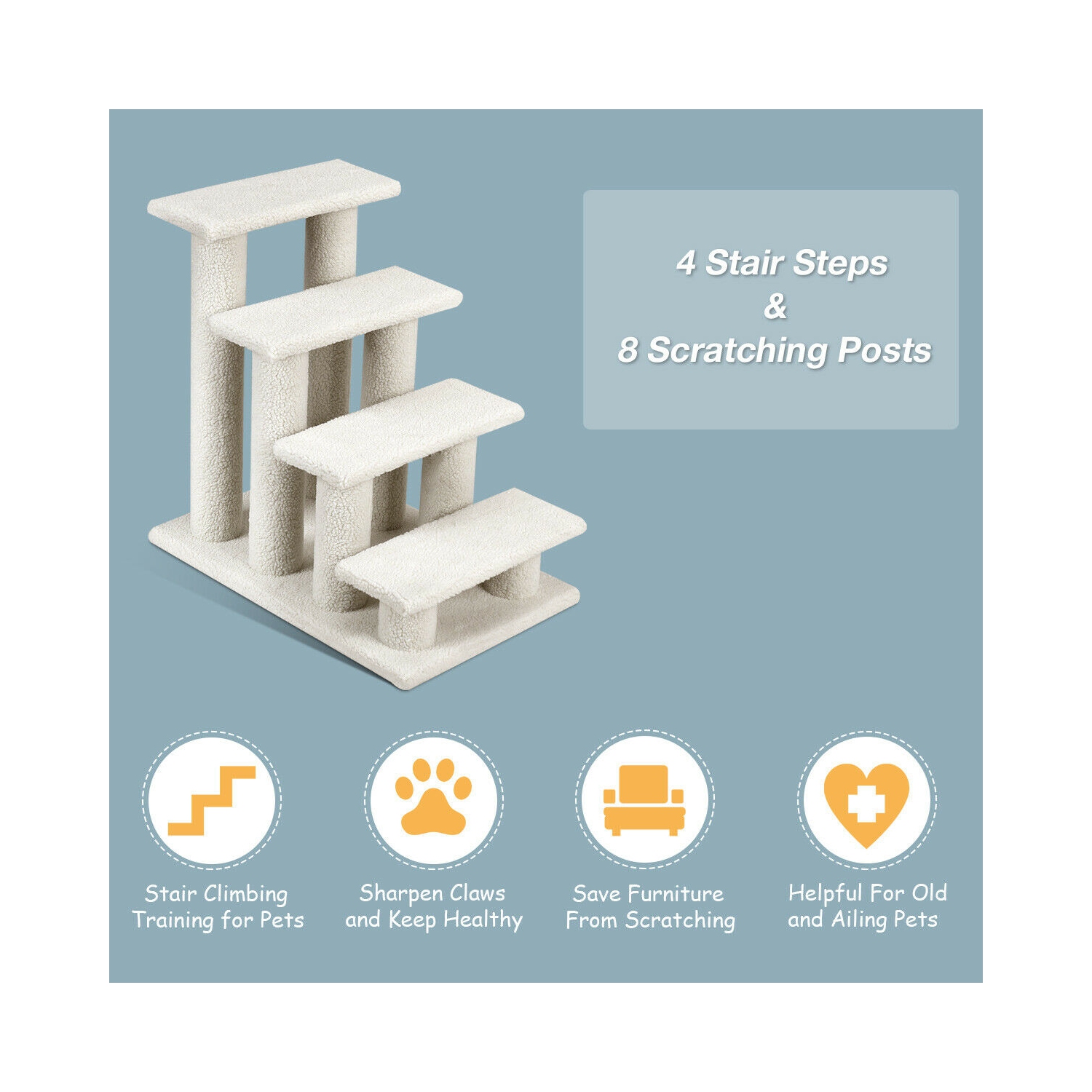 Gymax 24'' 4-Step Pet Stairs Carpeted Ladder Ramp 8 Scratching Post Cat Tree Climber