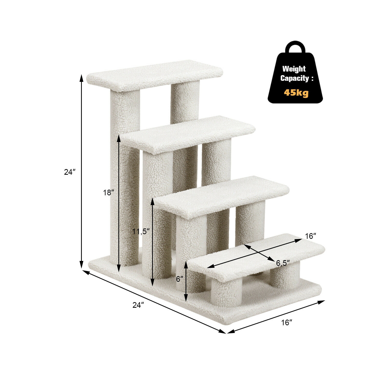Gymax 24'' 4-Step Pet Stairs Carpeted Ladder Ramp 8 Scratching Post Cat Tree Climber