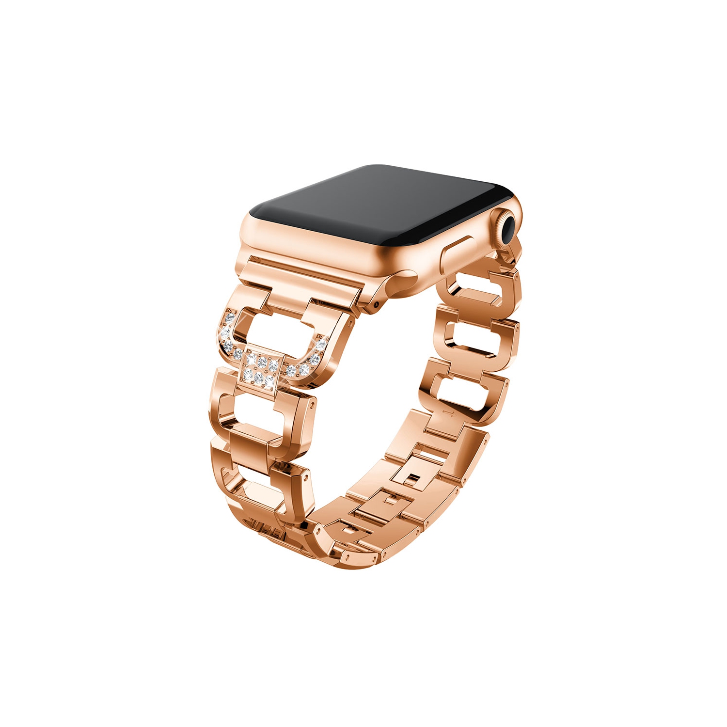 StrapsCo Alloy Metal Link Watch Bracelet Band Strap with Rhinestones for Apple Watch Series 1/2/3/4 - 44mm - Rose Gold