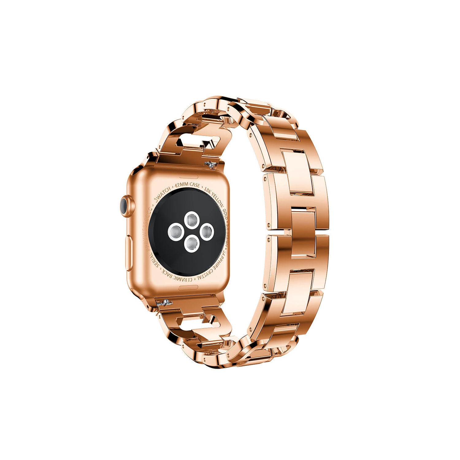 StrapsCo Alloy Metal Link Watch Bracelet Band Strap with Rhinestones for Apple Watch Series 1/2/3/4 - 44mm - Rose Gold