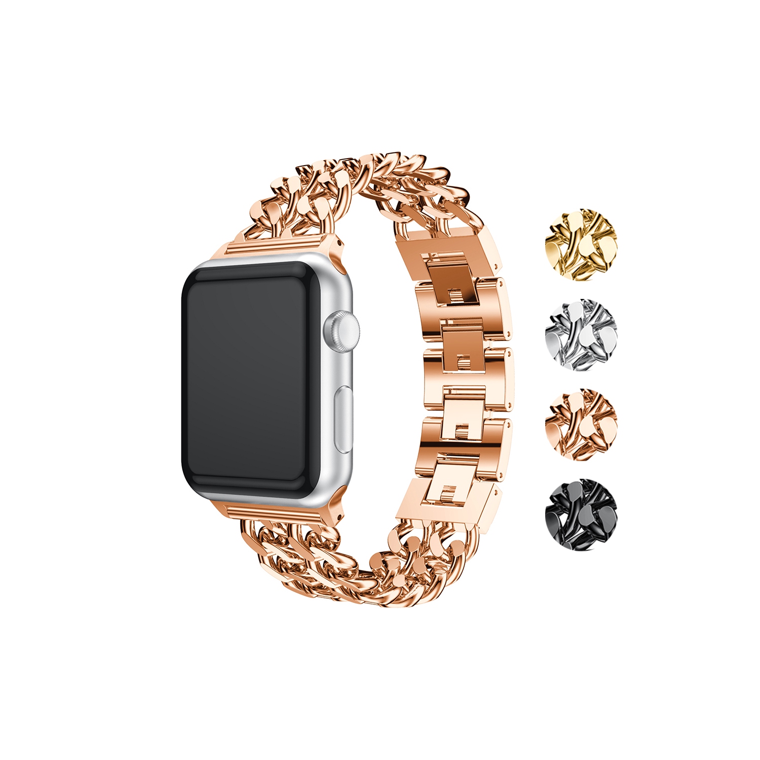 StrapsCo Stainless Steel Link Watch Bracelet Band Strap for Apple Watch Series 1/2/3/4 - 44mm - Rose Gold