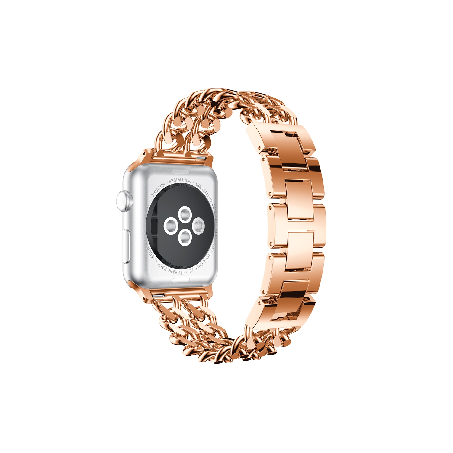 StrapsCo Stainless Steel Link Watch Bracelet Band Strap for Apple Watch Series 1/2/3/4 - 44mm - Rose Gold