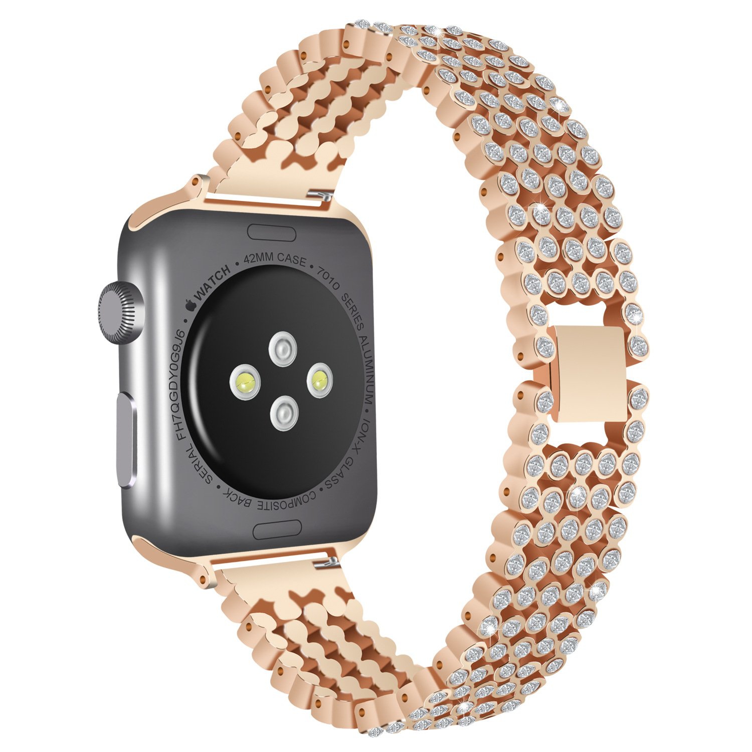 StrapsCo Bracelet de Montre en Chaîne en Alliage de Métal avec Pierres de Strass pour Apple Watch Séries 1/2/3/4 - 40mm - Or Rose