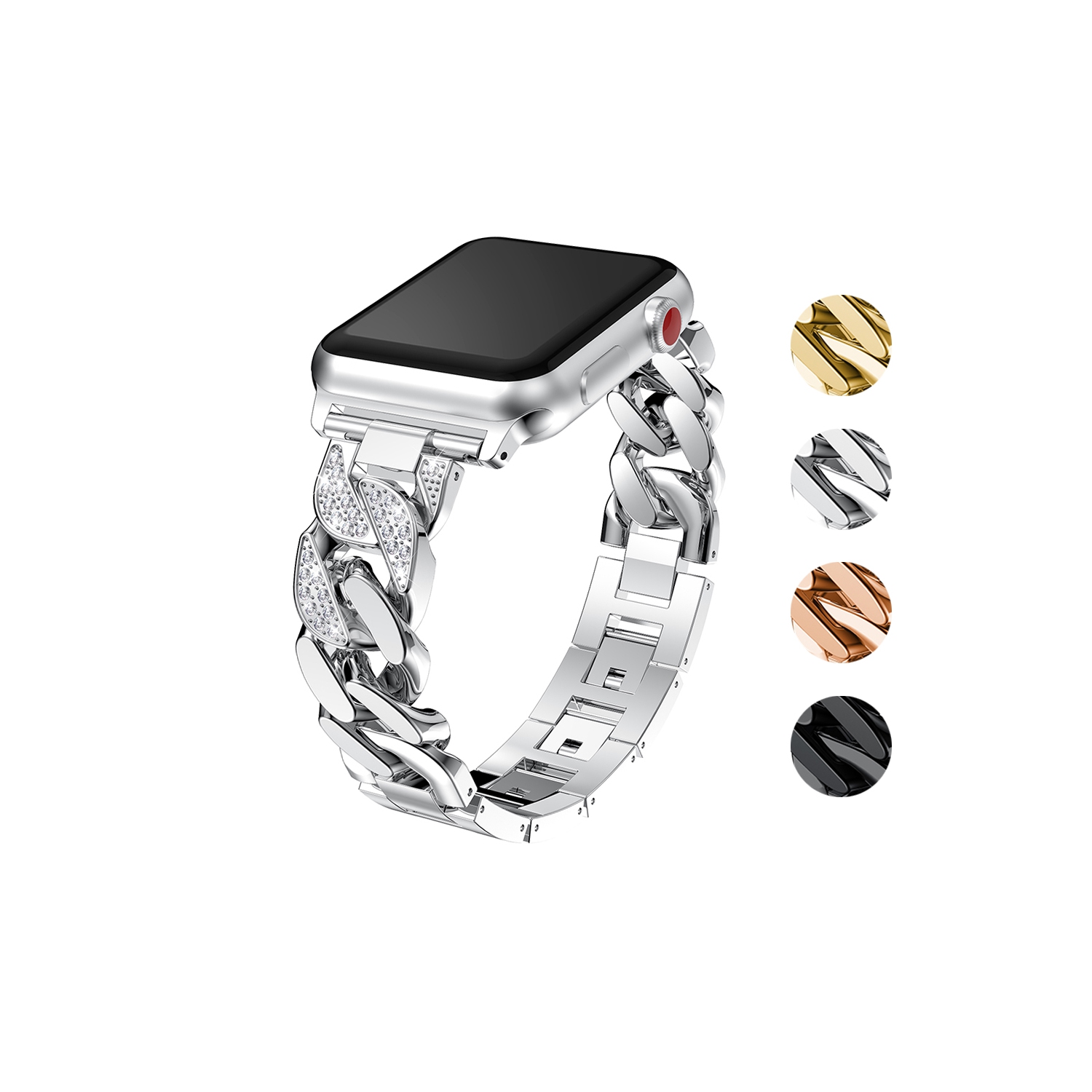 StrapsCo Alloy Metal Link Watch Bracelet Band with Rhinestones for Apple Watch Series 1/2/3/4 - 40mm - Silver